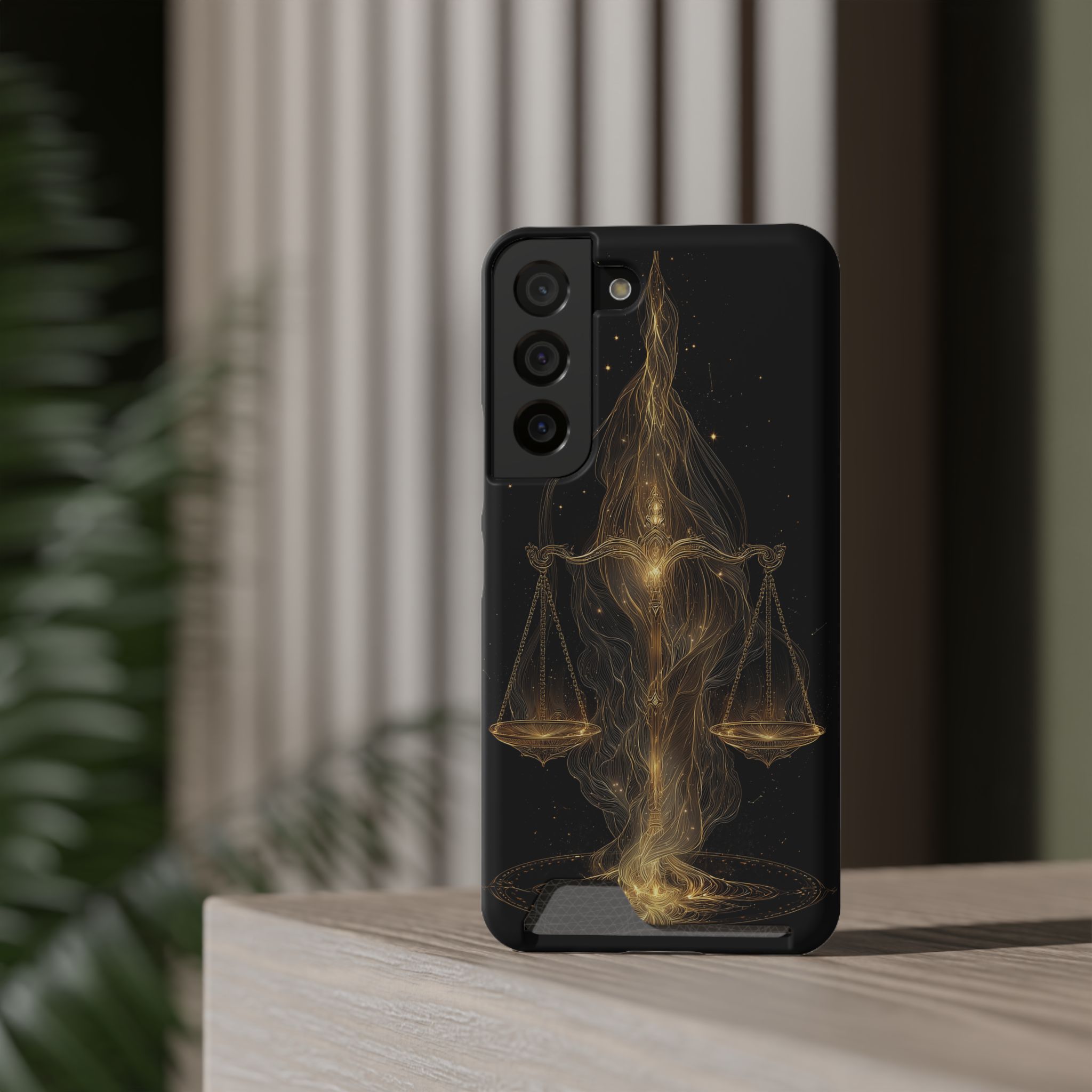 Libra Zodiac Phone Case with Card Holder – Celestial Gold Scales - Image 8