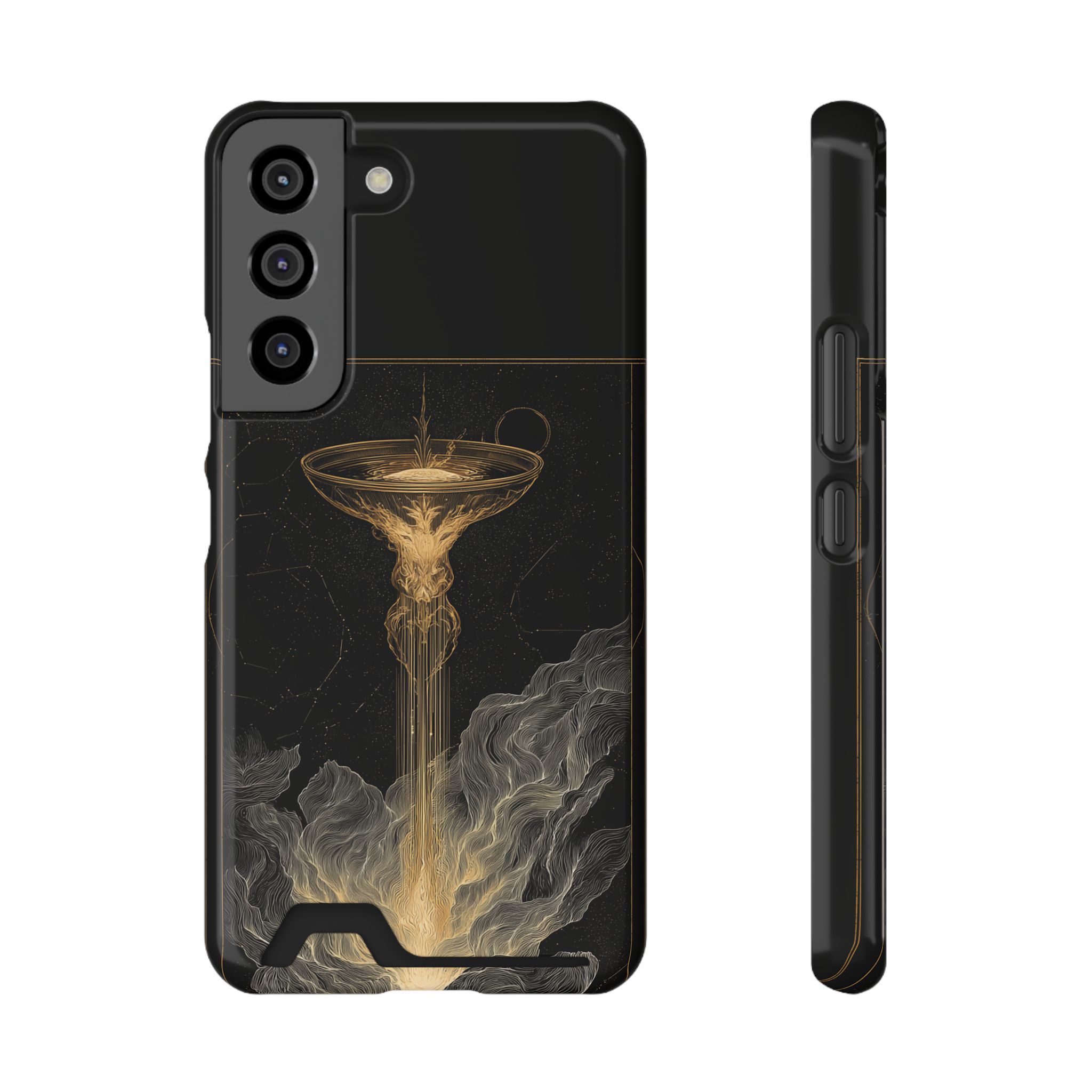 Aquarius Zodiac Phone Case with Card Holder – Celestial Gold Water Bearer