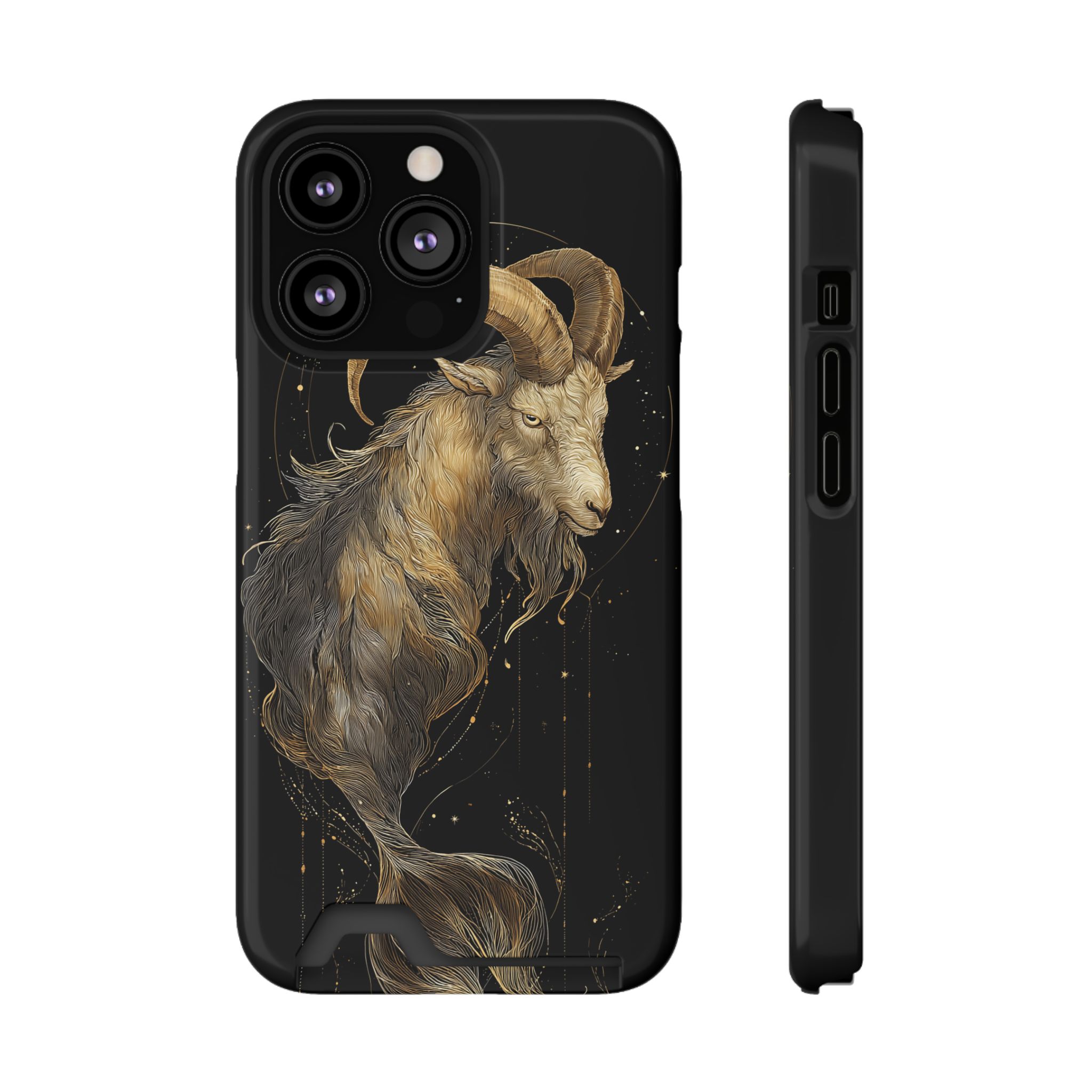 Capricorn Zodiac Phone Case with Card Holder – Celestial Gold Sea-Goat - Image 41