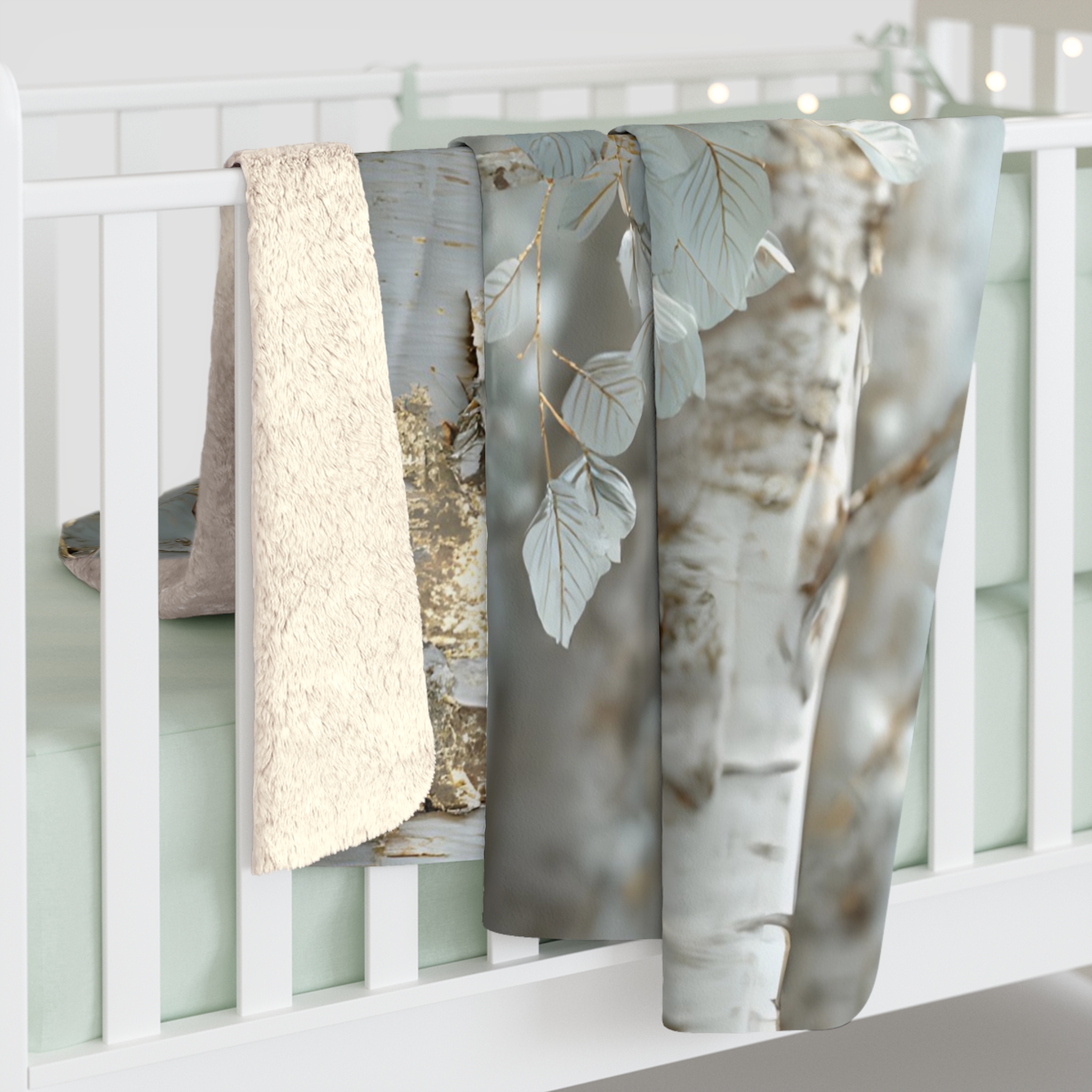 Golden Birch Forest Sherpa Blanket – Ethereal Woodland Throw - Image 4