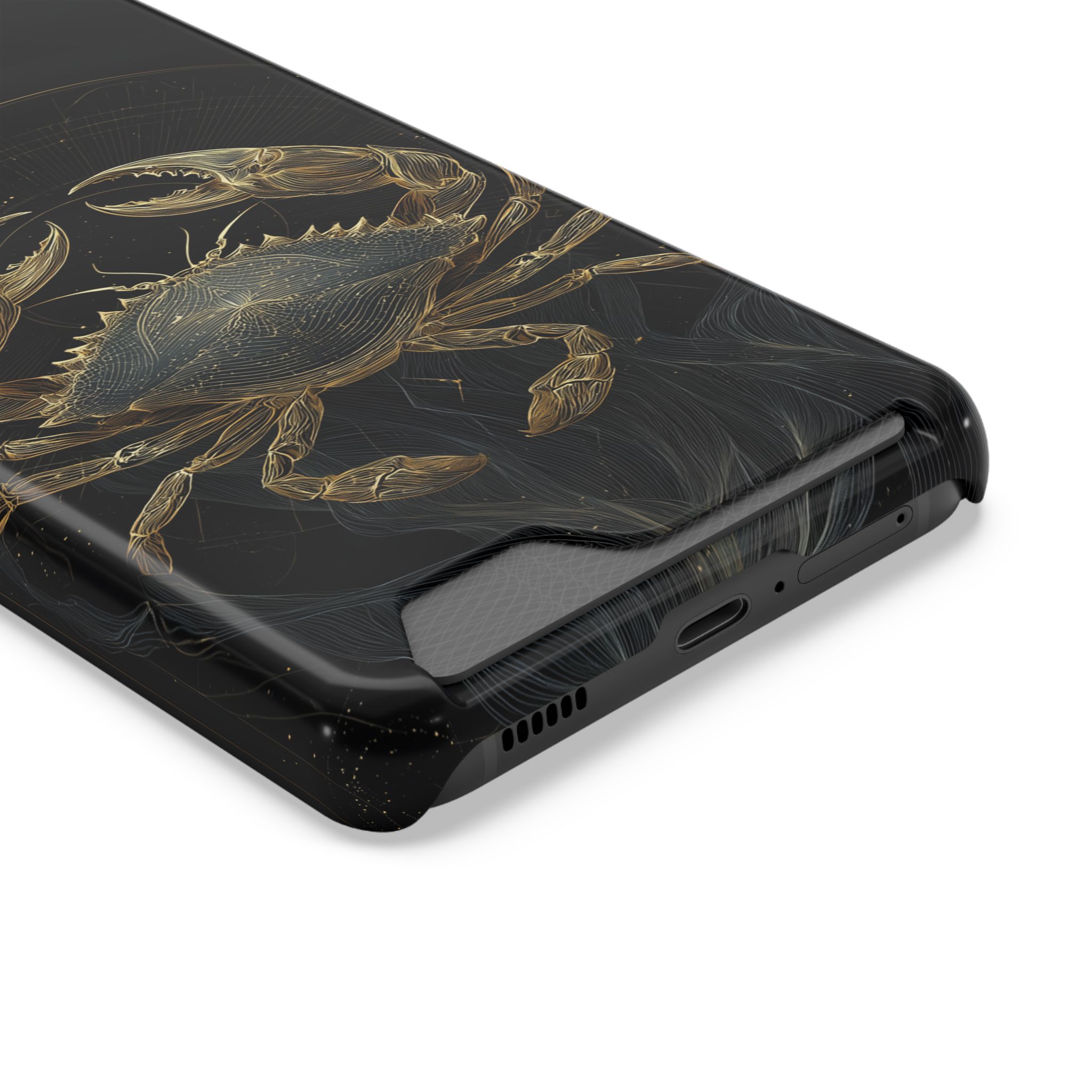 Cancer Zodiac Phone Case with Card Holder – Celestial Gold Crab - Image 2