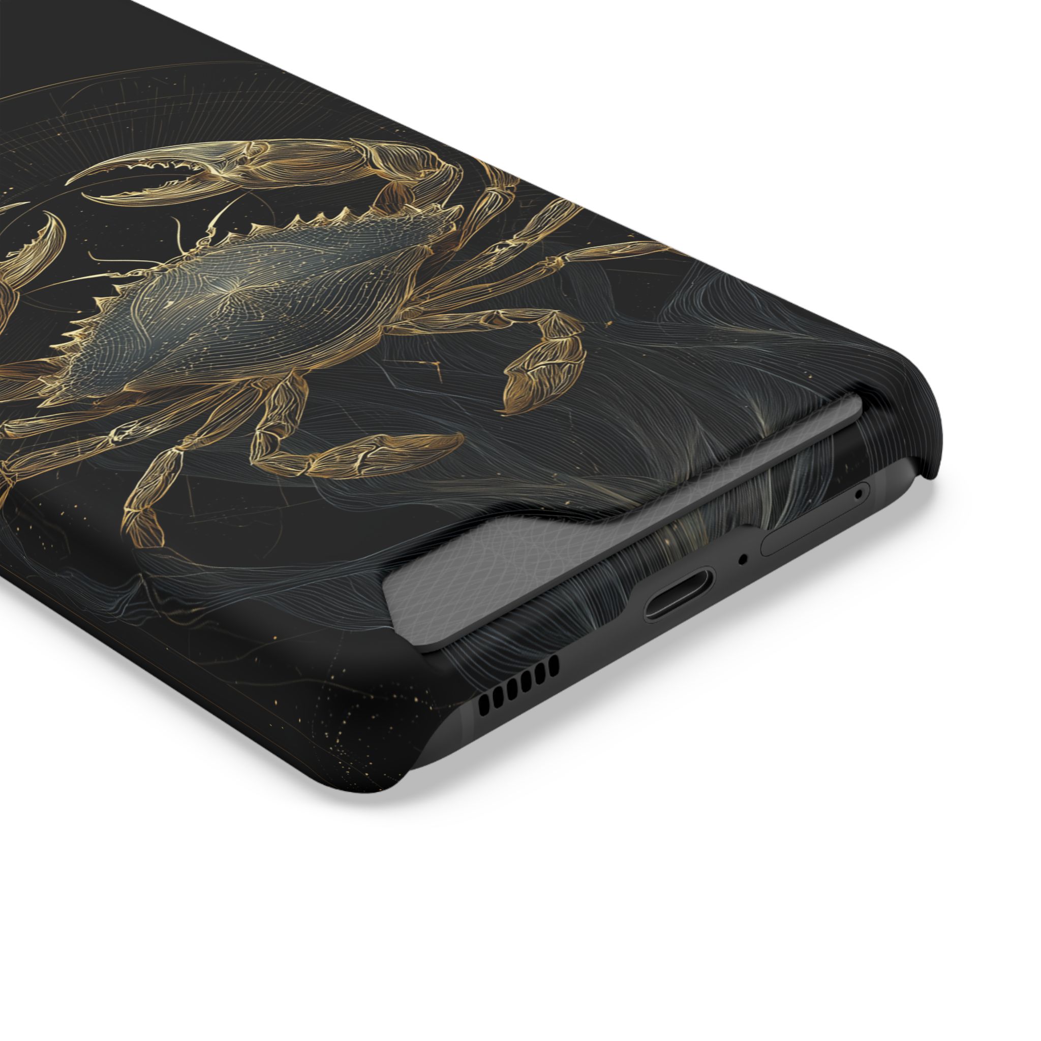 Cancer Zodiac Phone Case with Card Holder – Celestial Gold Crab - Image 6