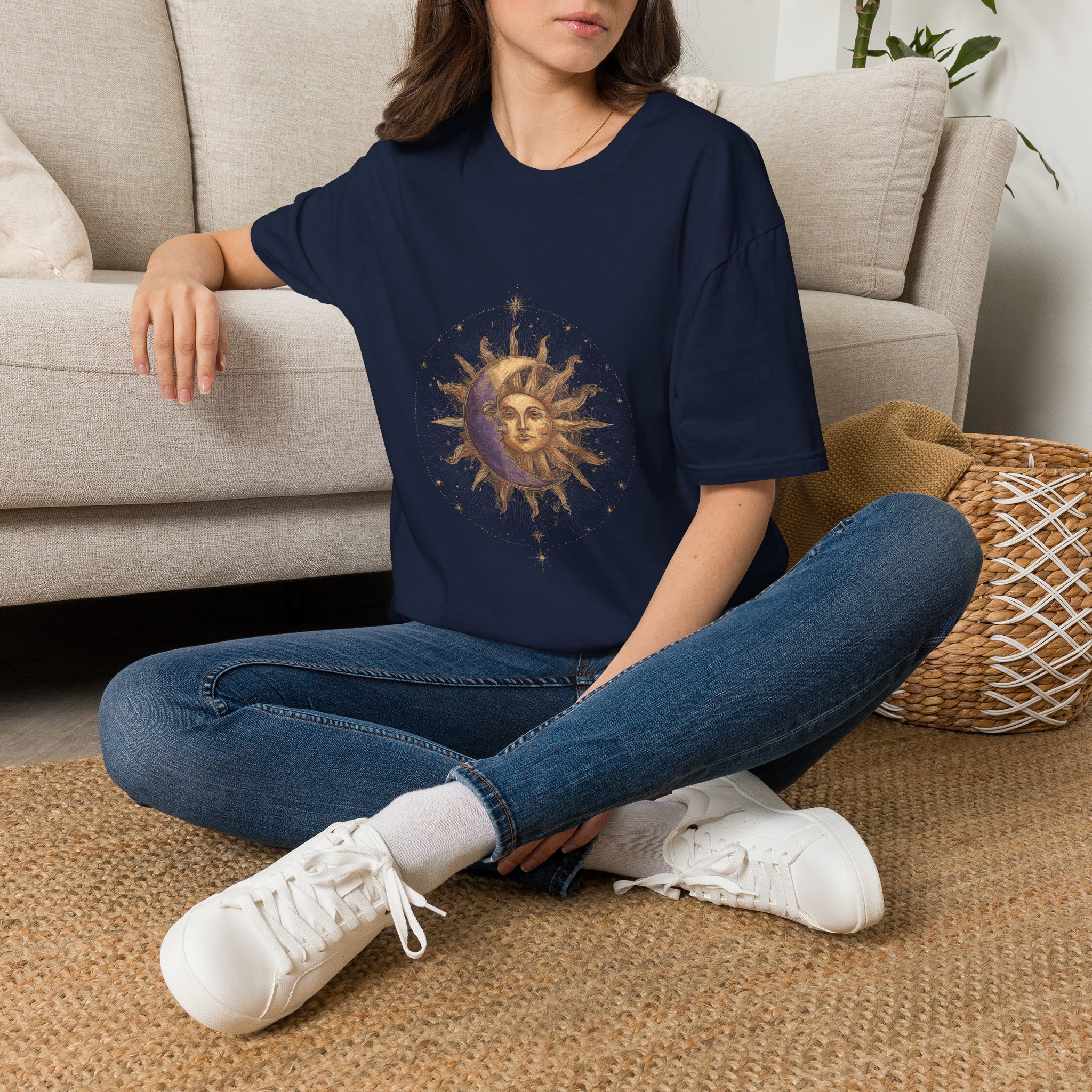 Celestial Sun & Moon T-Shirt – Gold Cosmic Astrology Unisex Tee - Image 6
