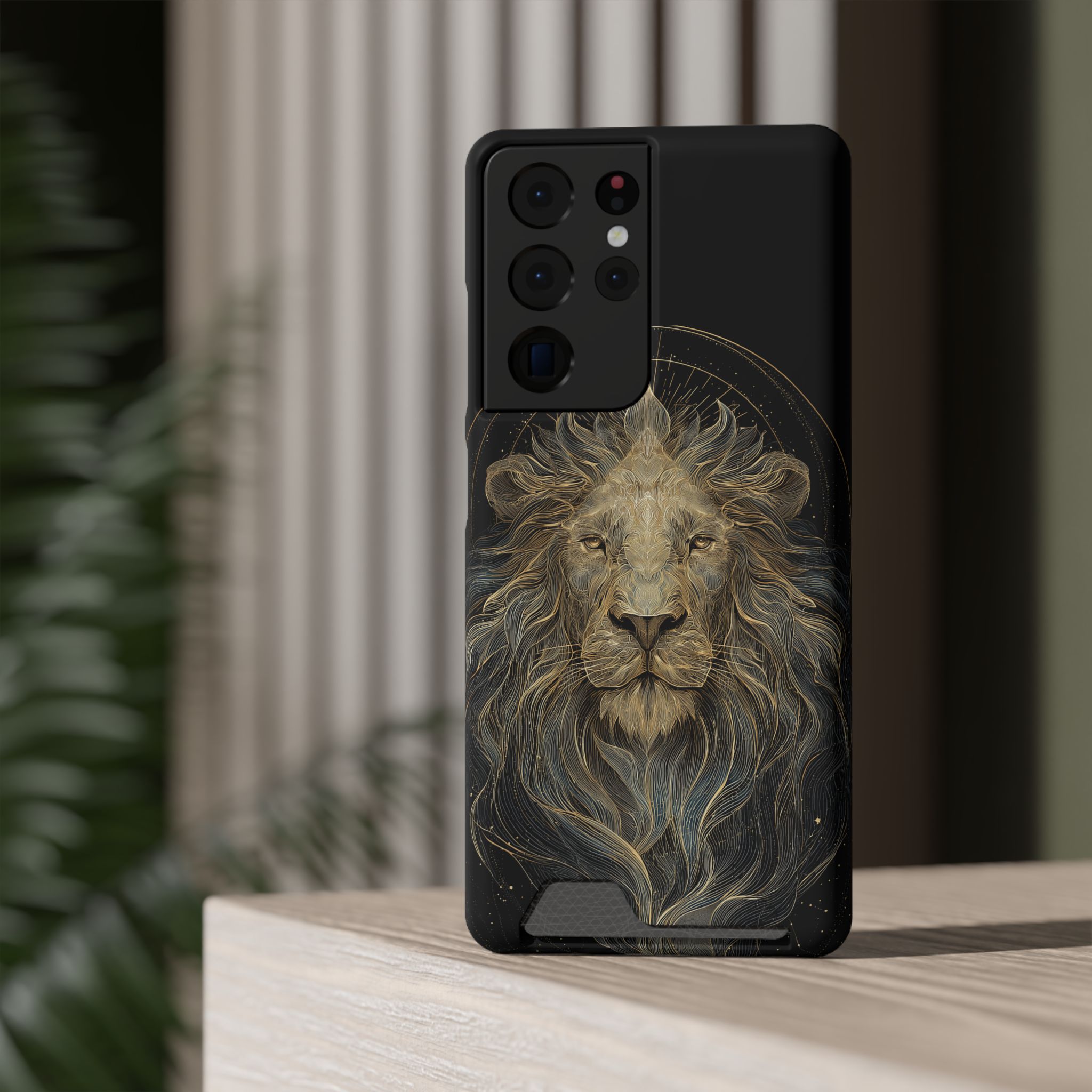 Leo Zodiac Phone Case with Card Holder – Celestial Gold Lion - Image 80