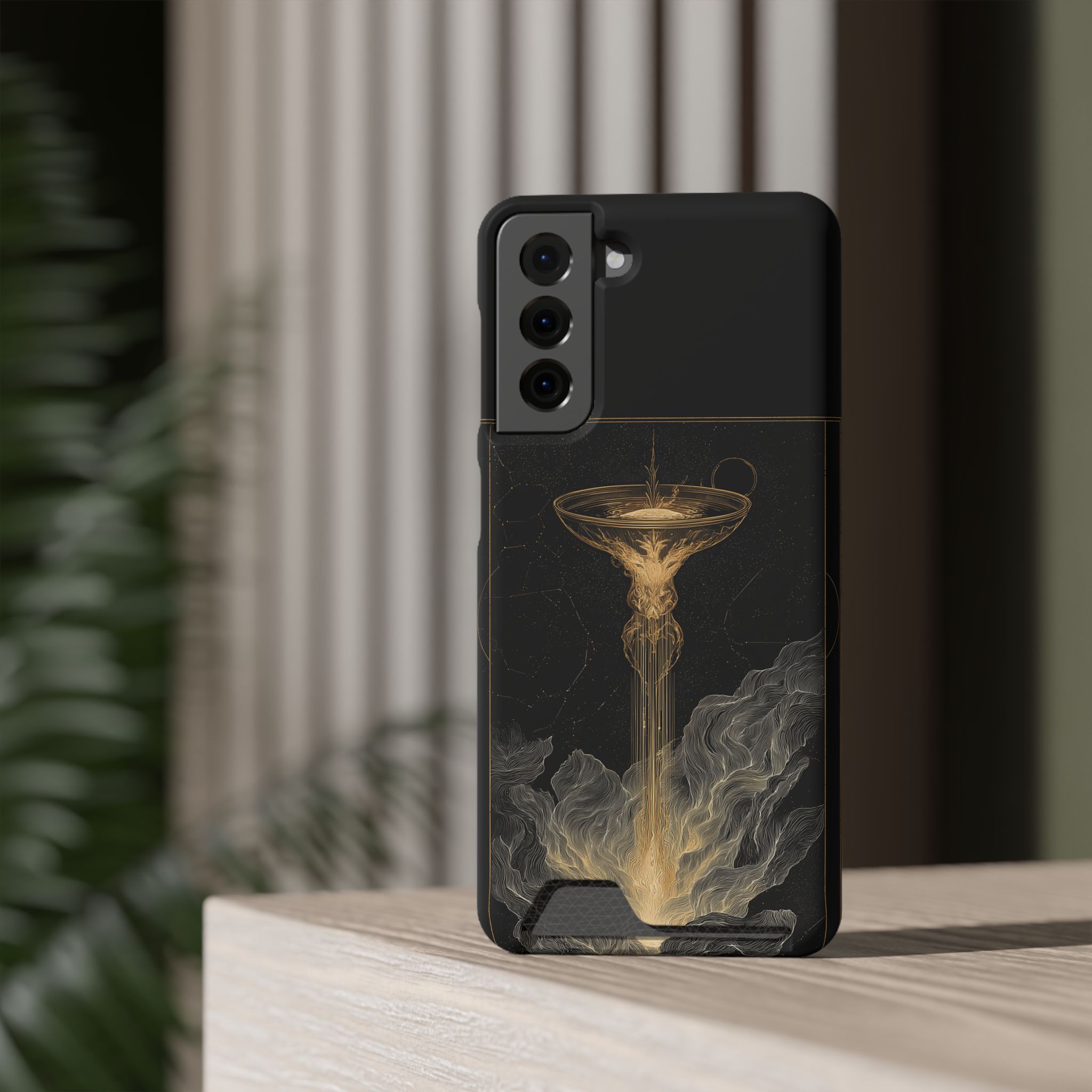 Aquarius Zodiac Phone Case with Card Holder – Celestial Gold Water Bearer - Image 64