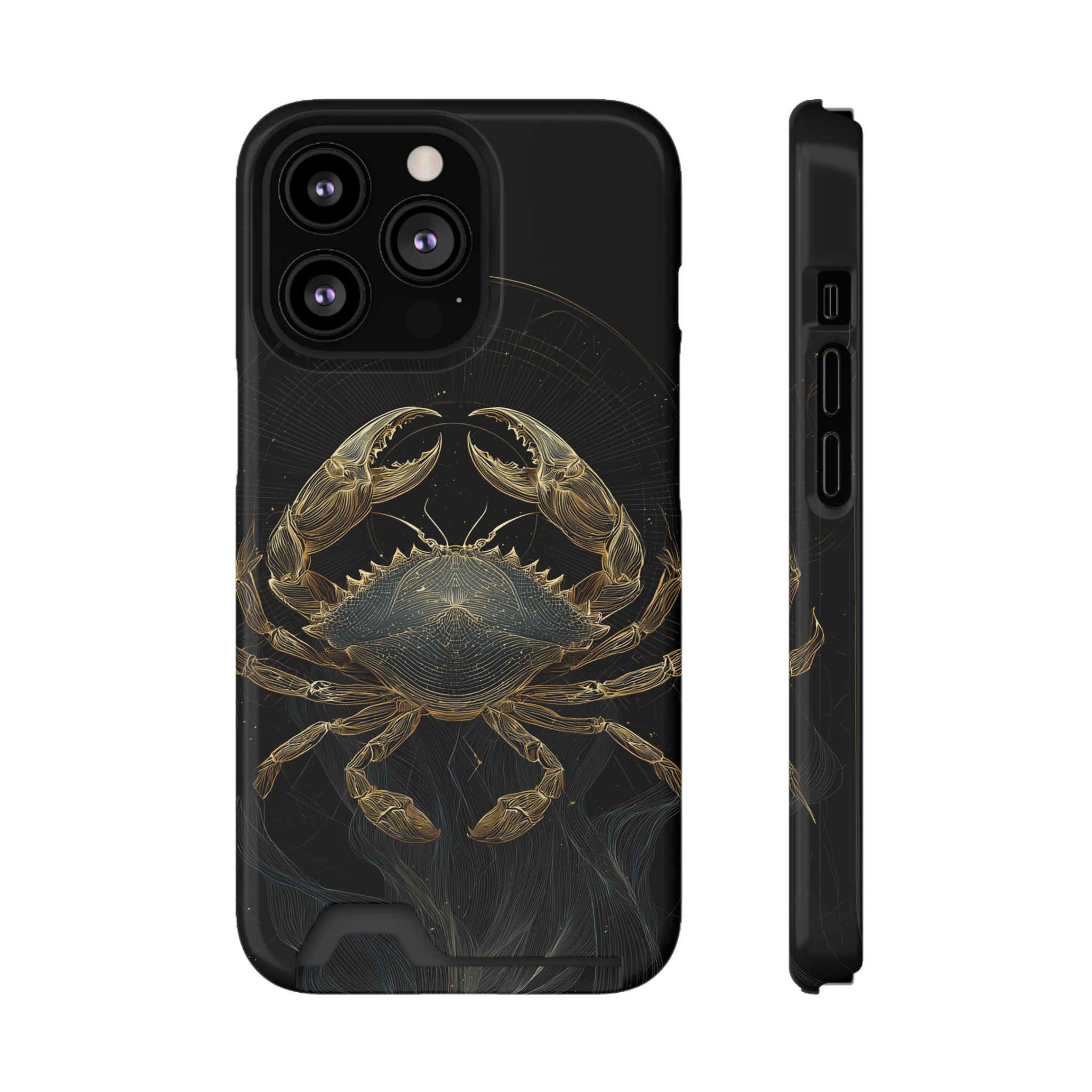 Cancer Zodiac Phone Case with Card Holder – Celestial Gold Crab - Image 41