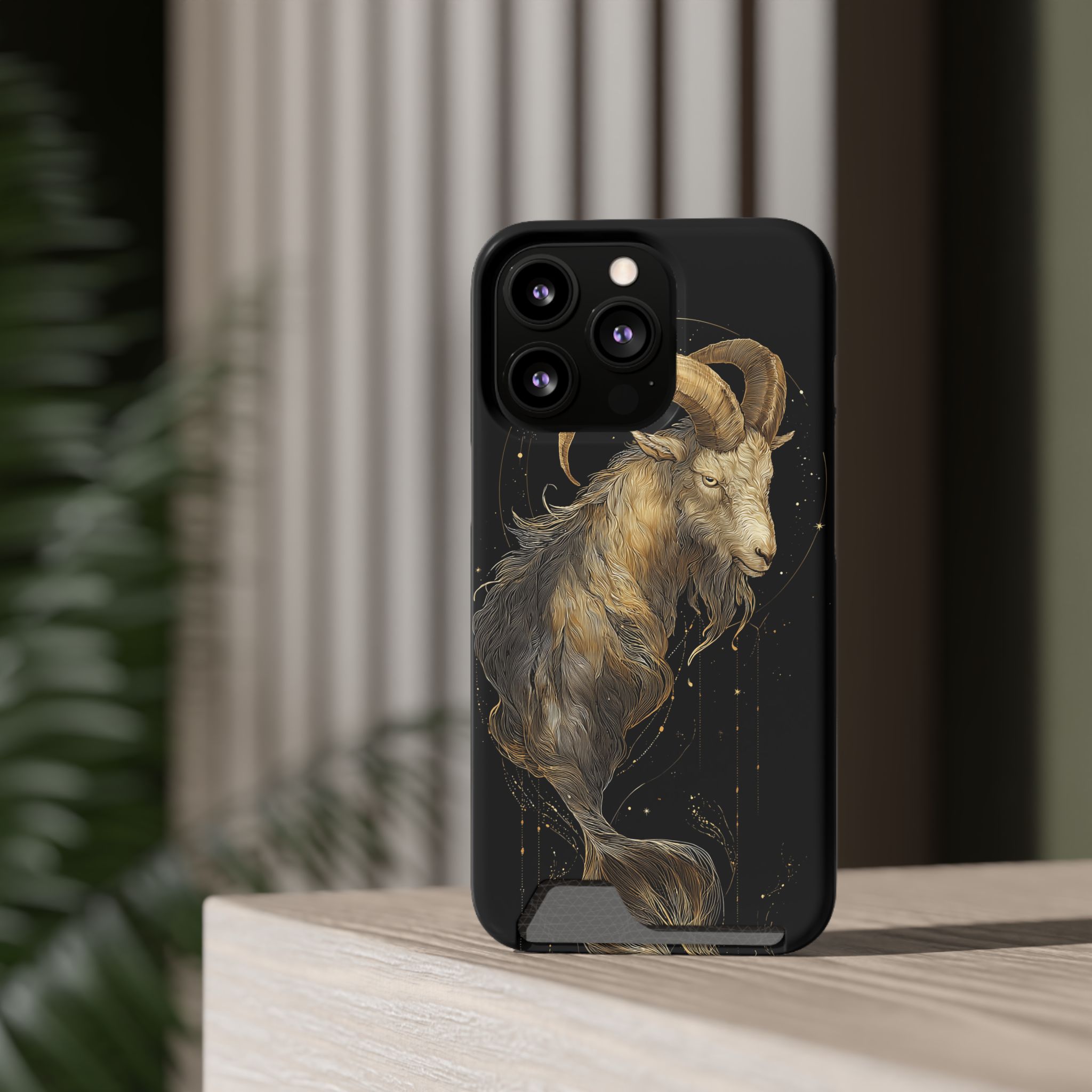 Capricorn Zodiac Phone Case with Card Holder – Celestial Gold Sea-Goat - Image 44