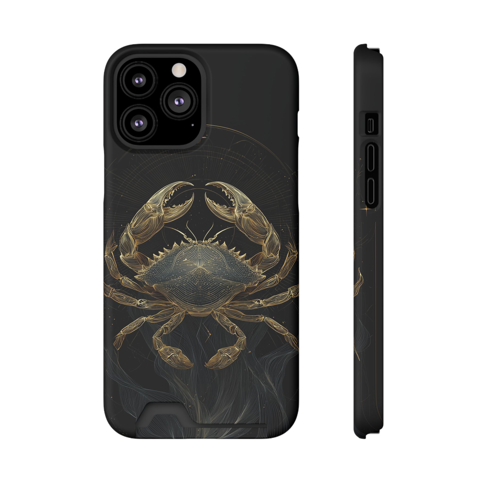 Cancer Zodiac Phone Case with Card Holder – Celestial Gold Crab - Image 53