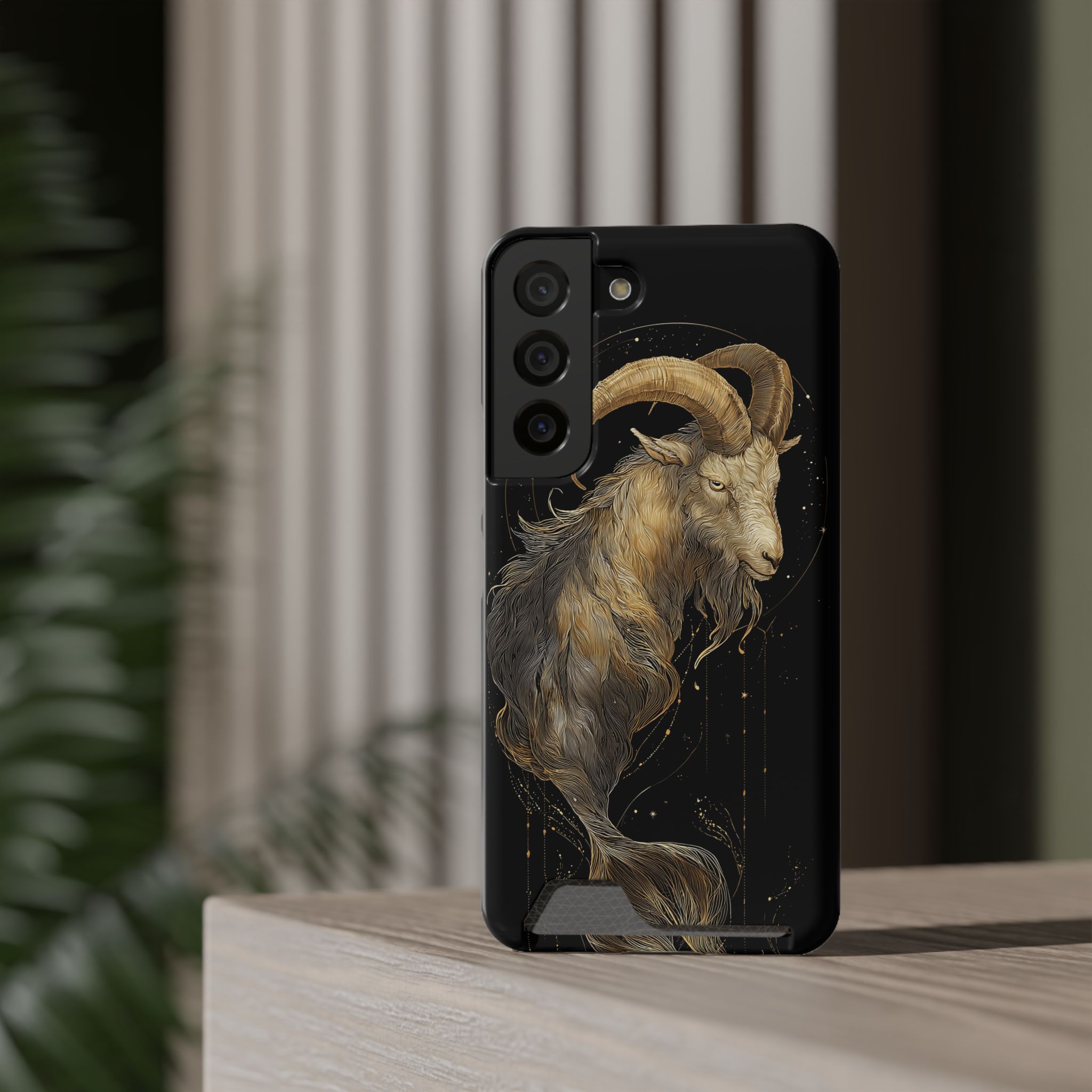 Capricorn Zodiac Phone Case with Card Holder – Celestial Gold Sea-Goat - Image 4