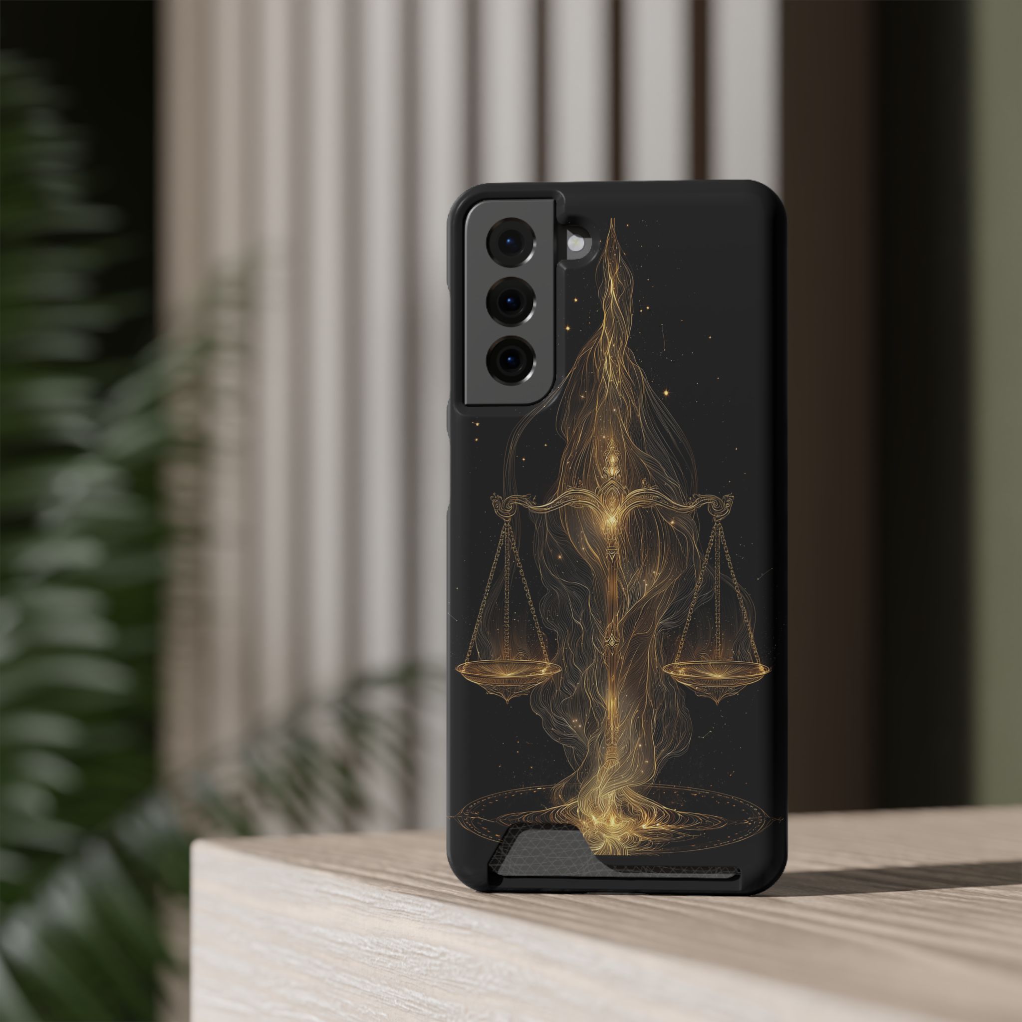 Libra Zodiac Phone Case with Card Holder – Celestial Gold Scales - Image 60