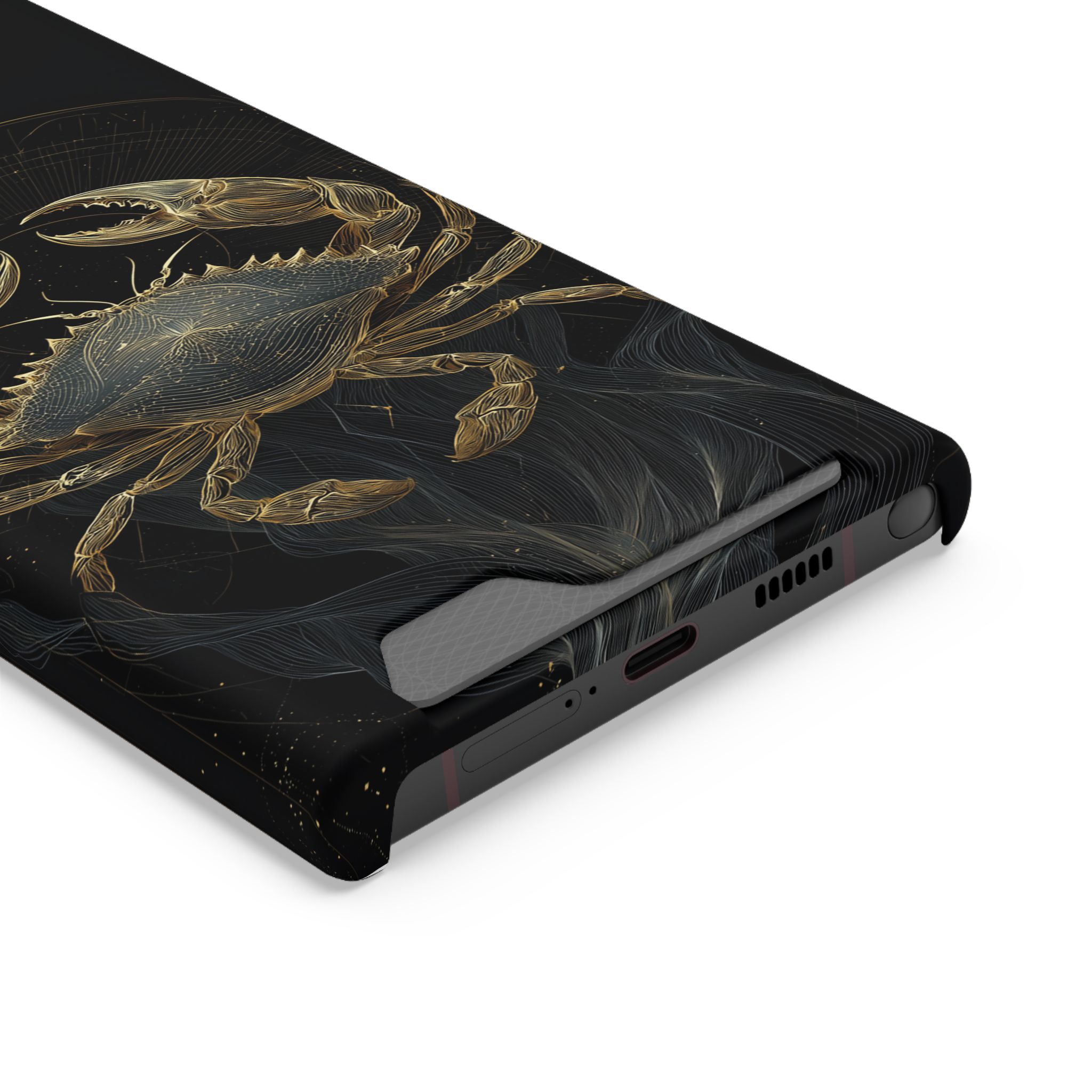 Cancer Zodiac Phone Case with Card Holder – Celestial Gold Crab - Image 22