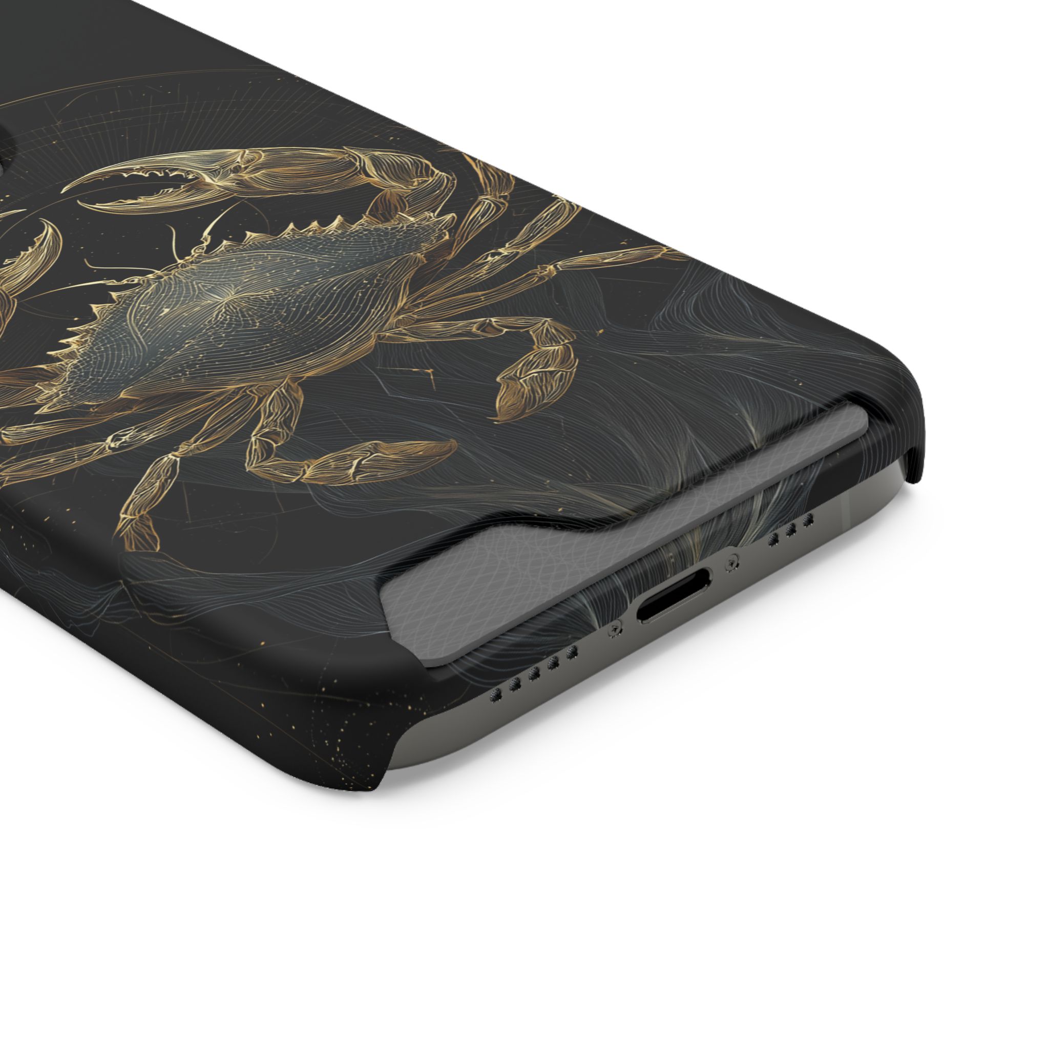 Cancer Zodiac Phone Case with Card Holder – Celestial Gold Crab - Image 46