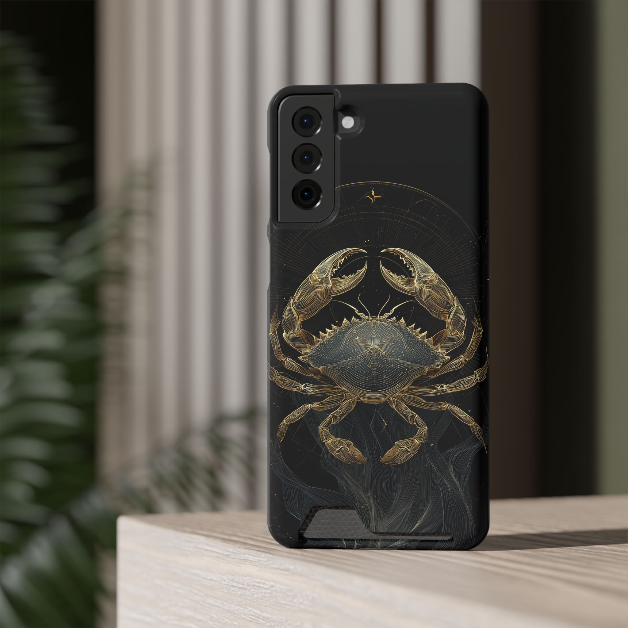 Cancer Zodiac Phone Case with Card Holder – Celestial Gold Crab - Image 68