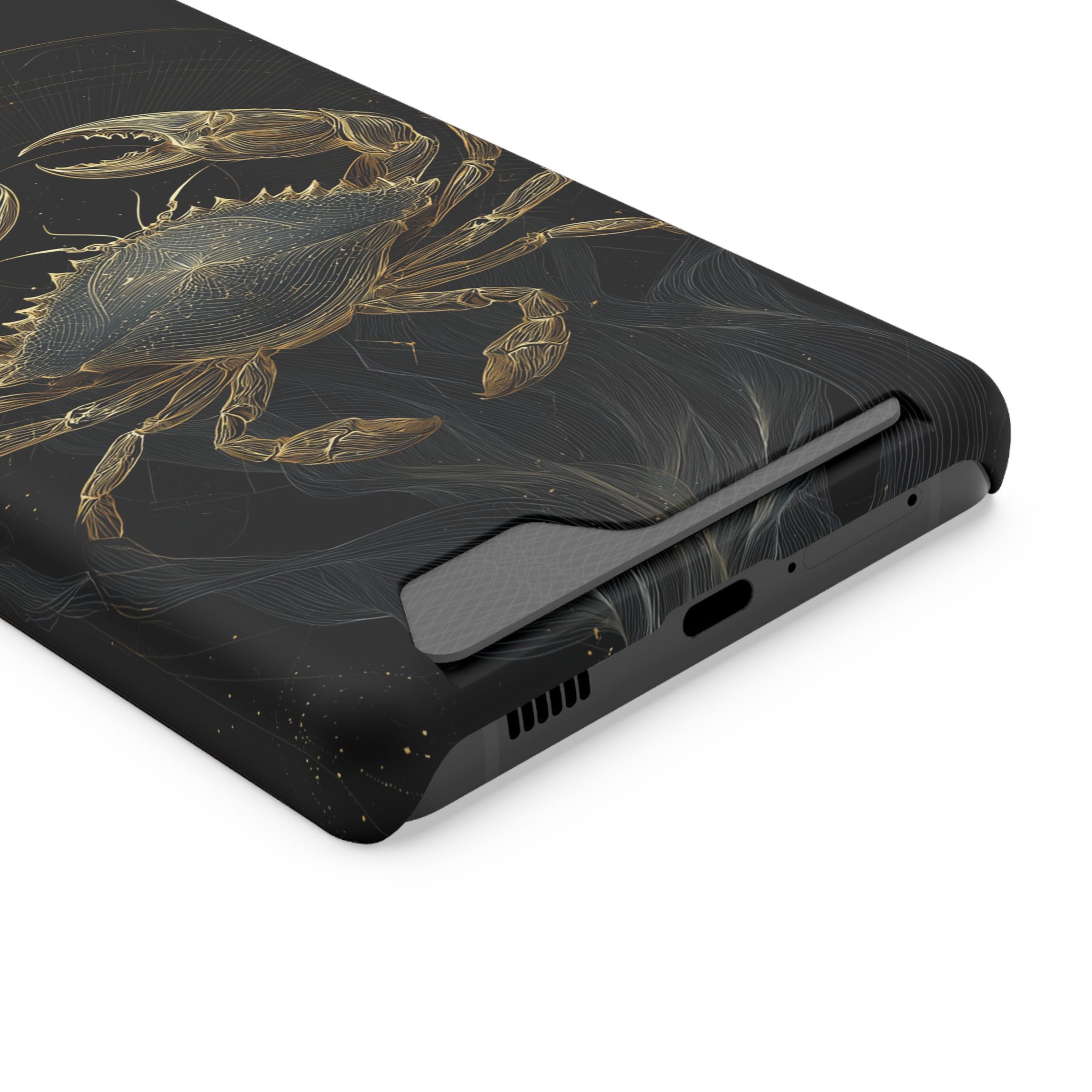Cancer Zodiac Phone Case with Card Holder – Celestial Gold Crab - Image 78