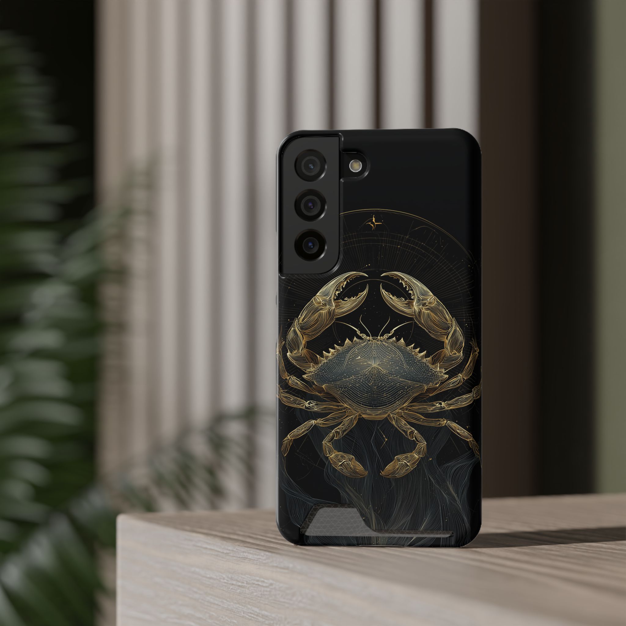 Cancer Zodiac Phone Case with Card Holder – Celestial Gold Crab - Image 4