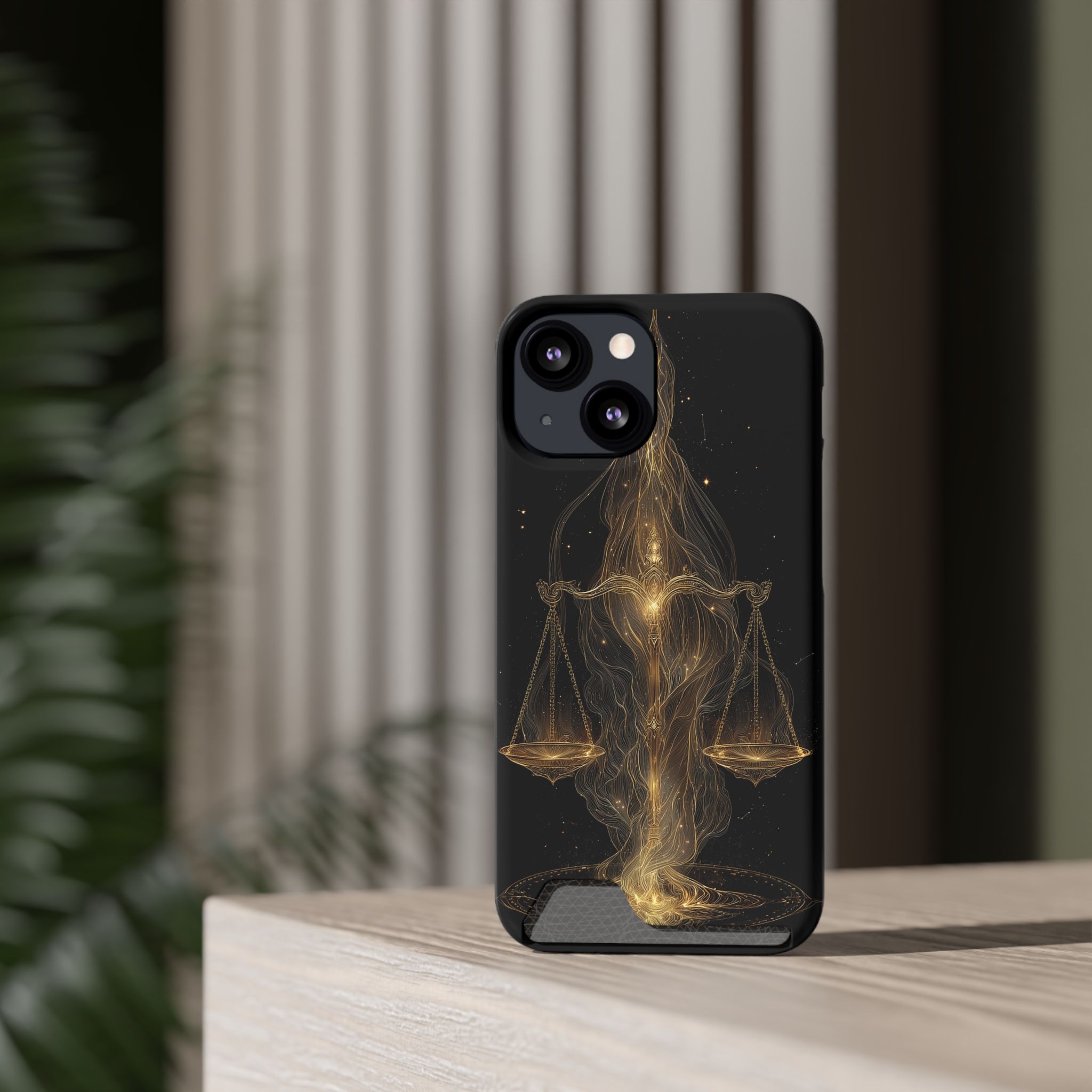Libra Zodiac Phone Case with Card Holder – Celestial Gold Scales - Image 36