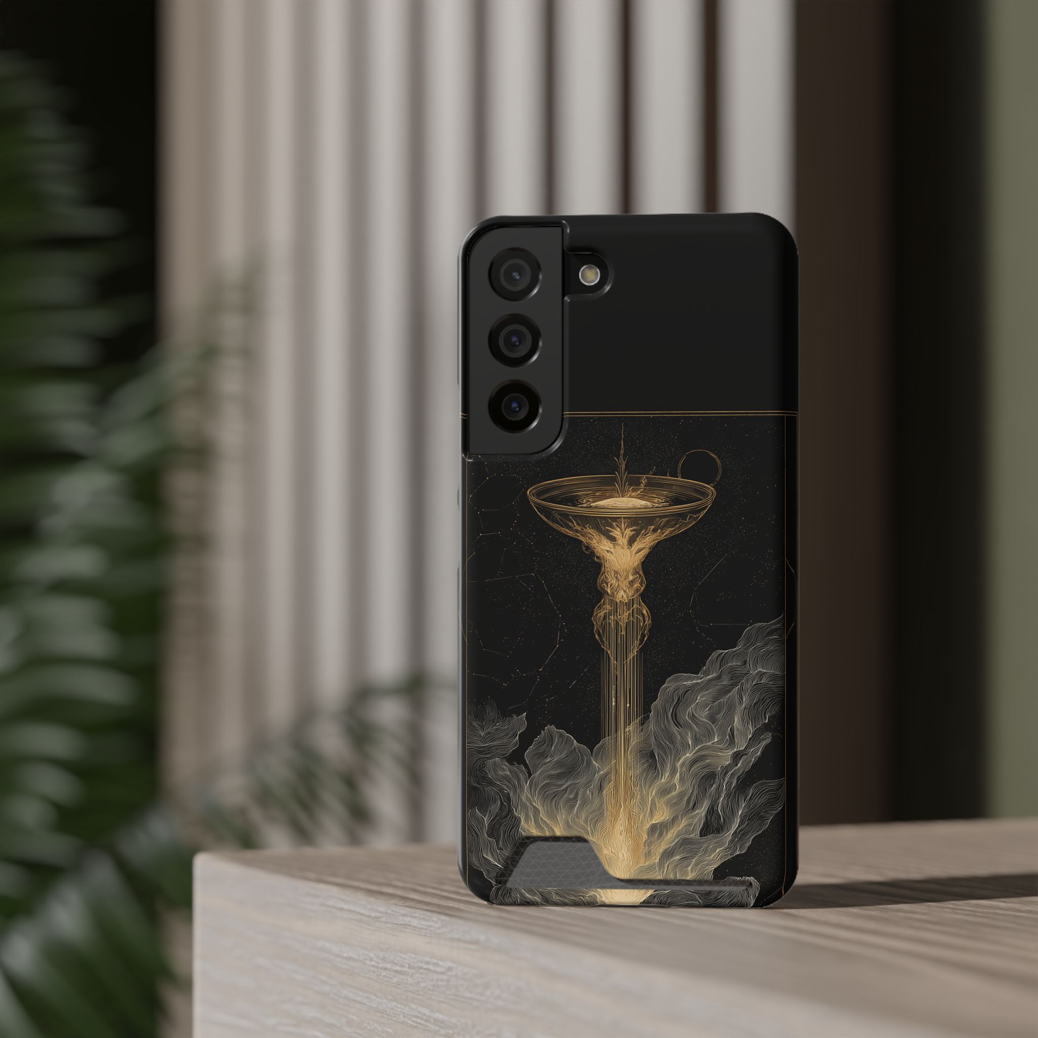 Aquarius Zodiac Phone Case with Card Holder – Celestial Gold Water Bearer - Image 4