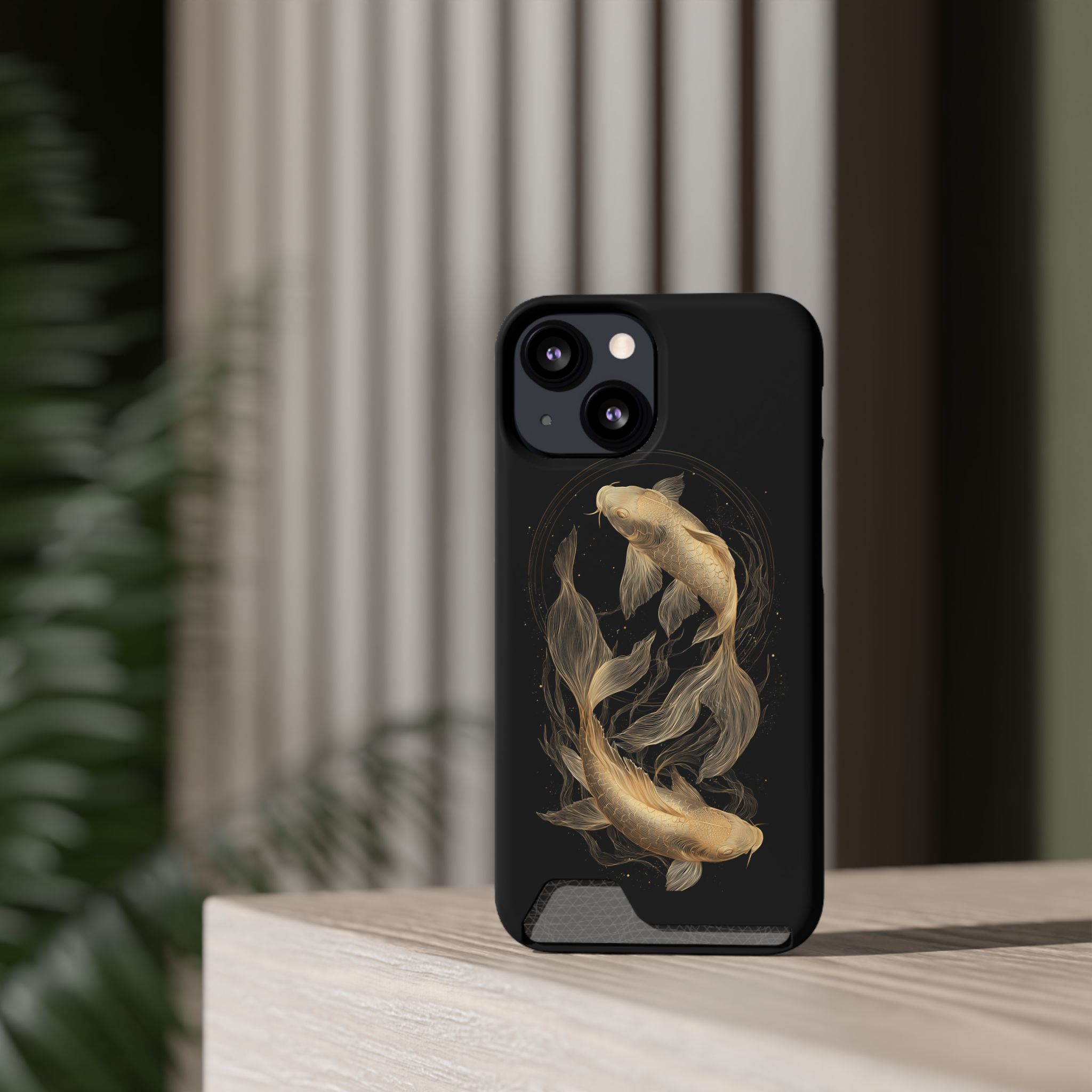 Pisces Zodiac Phone Case with Card Holder – Celestial Gold Fish - Image 40