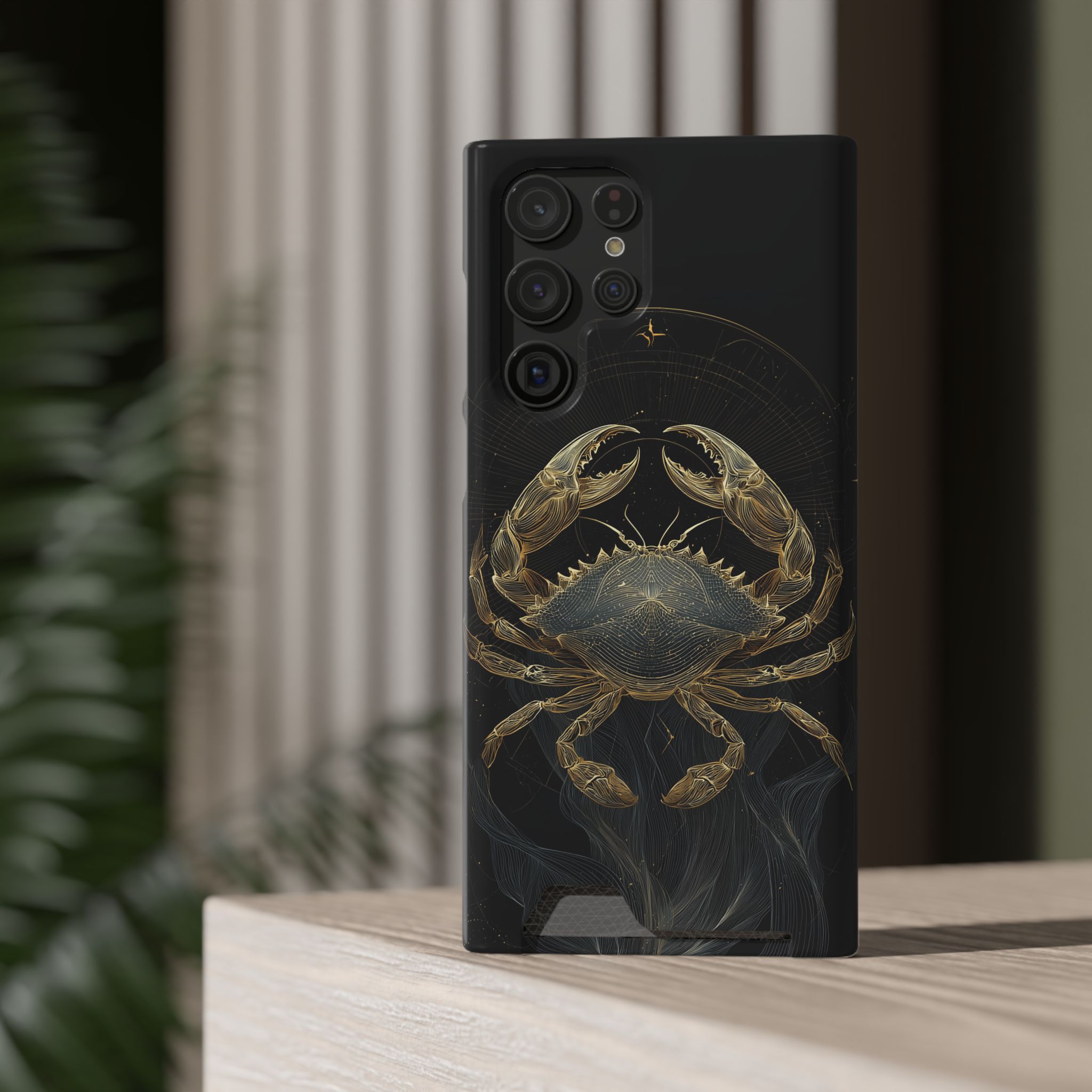 Cancer Zodiac Phone Case with Card Holder – Celestial Gold Crab - Image 20