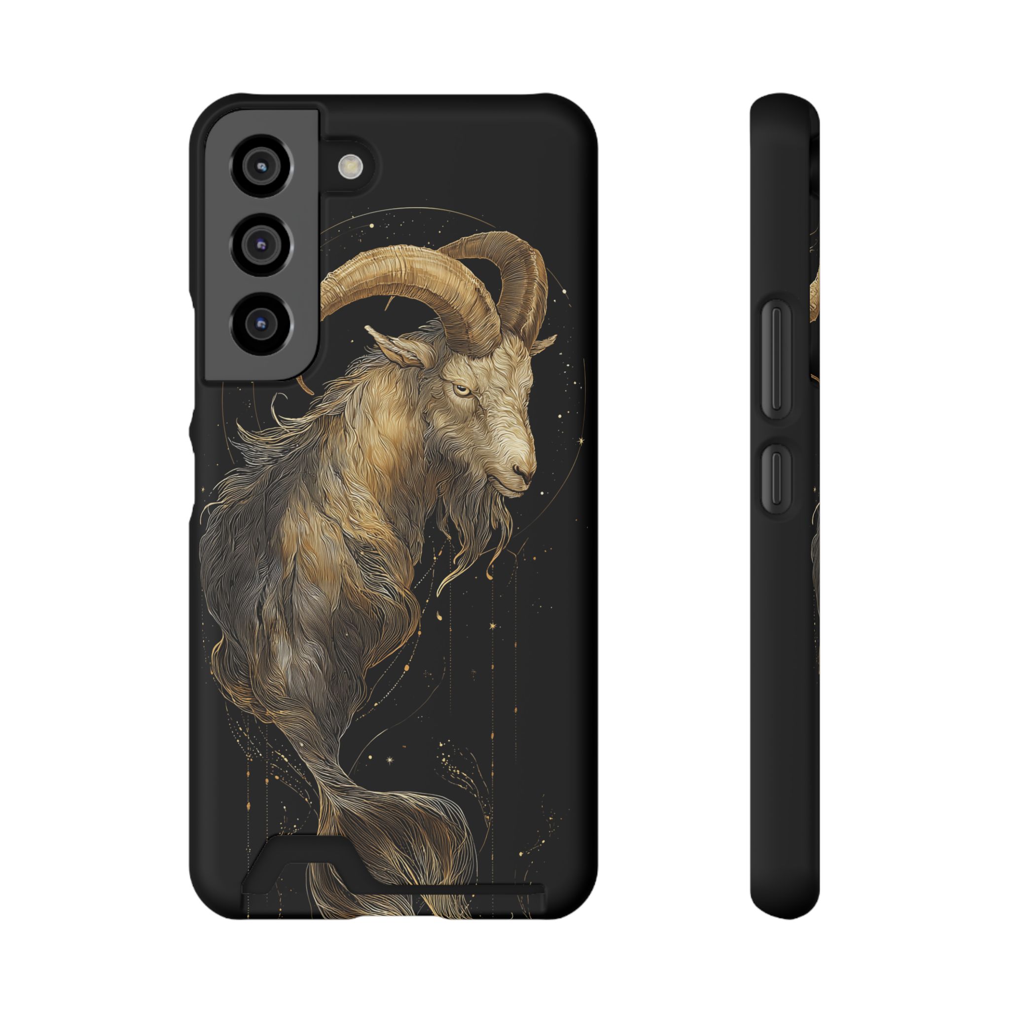 Capricorn Zodiac Phone Case with Card Holder – Celestial Gold Sea-Goat - Image 5