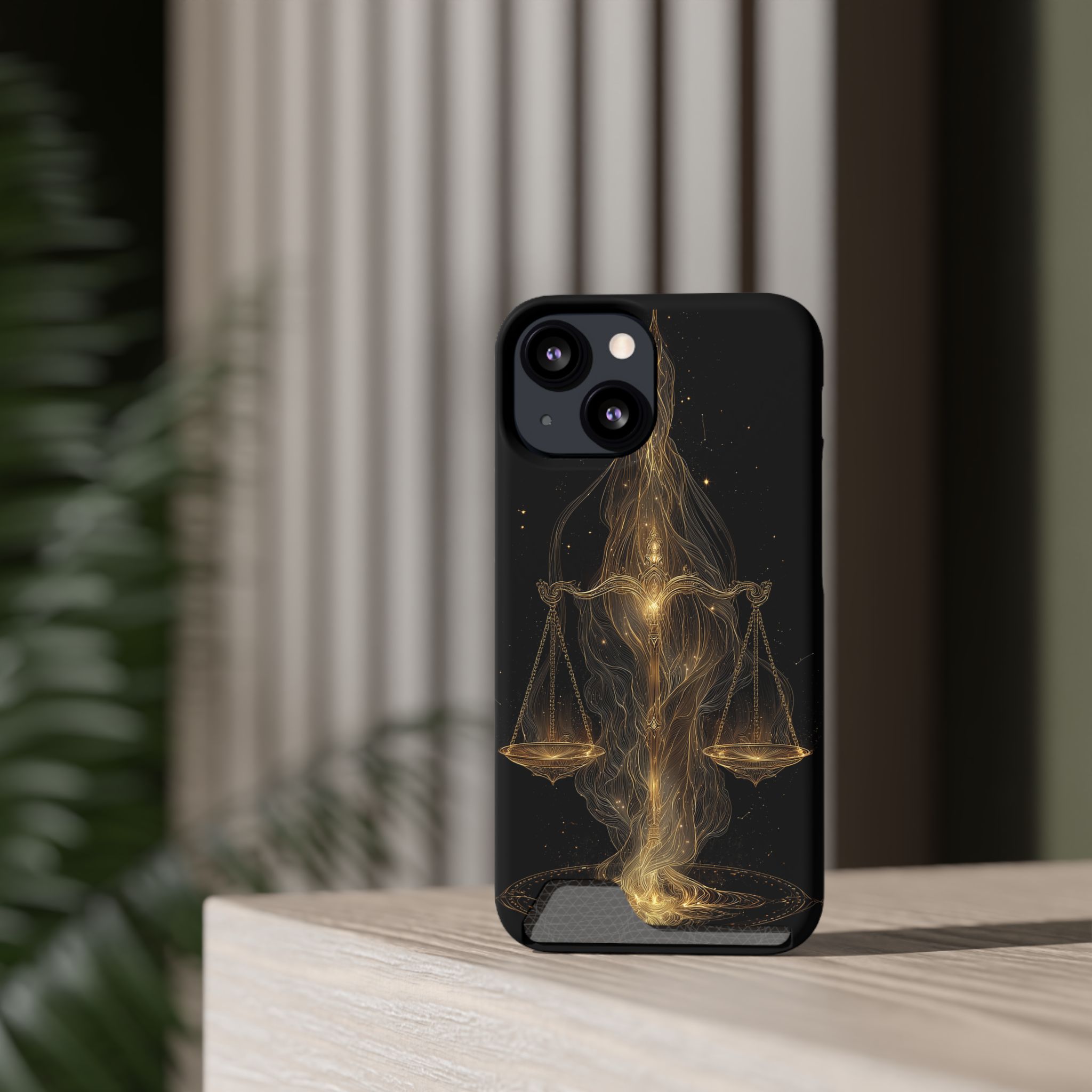 Libra Zodiac Phone Case with Card Holder – Celestial Gold Scales - Image 40