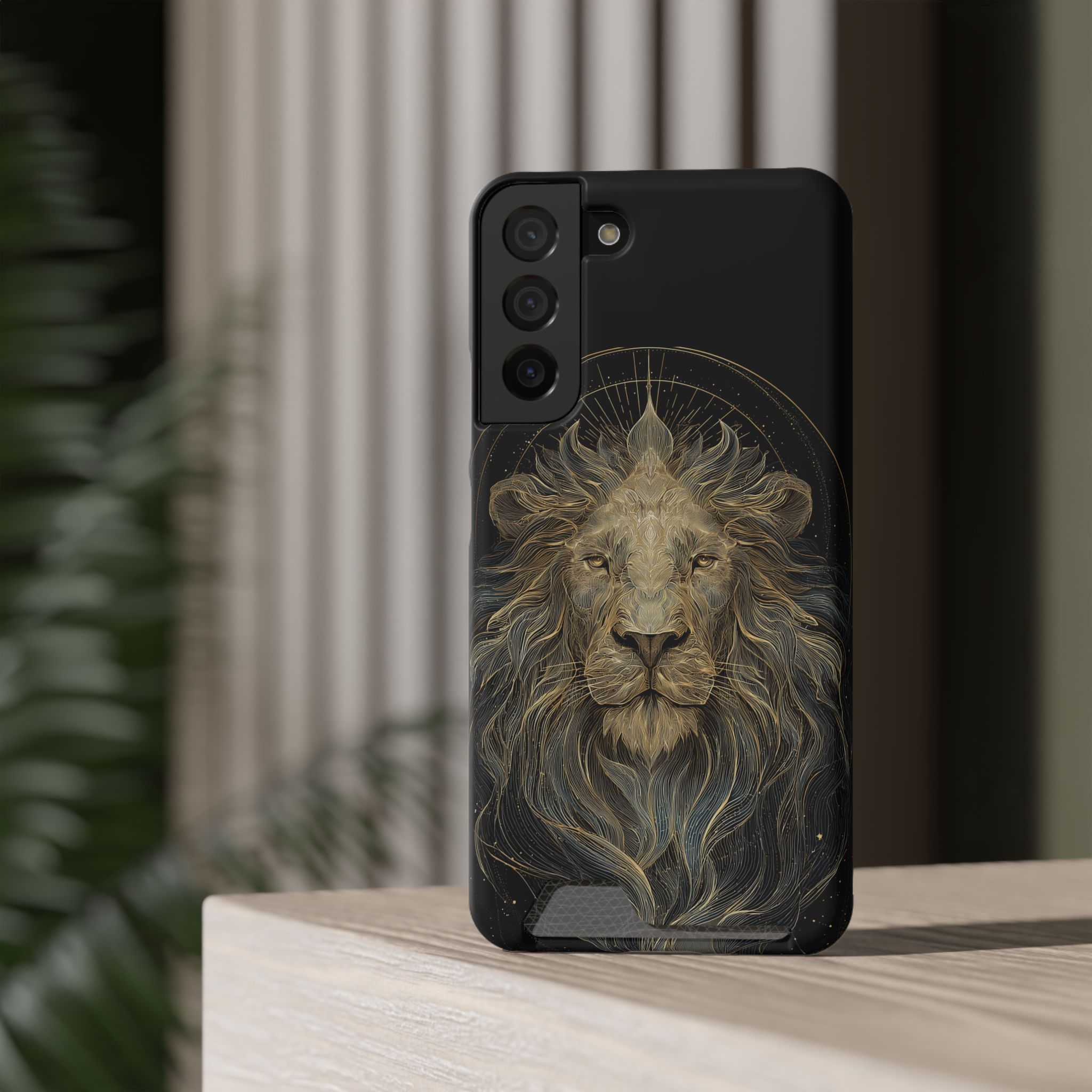 Leo Zodiac Phone Case with Card Holder – Celestial Gold Lion - Image 16