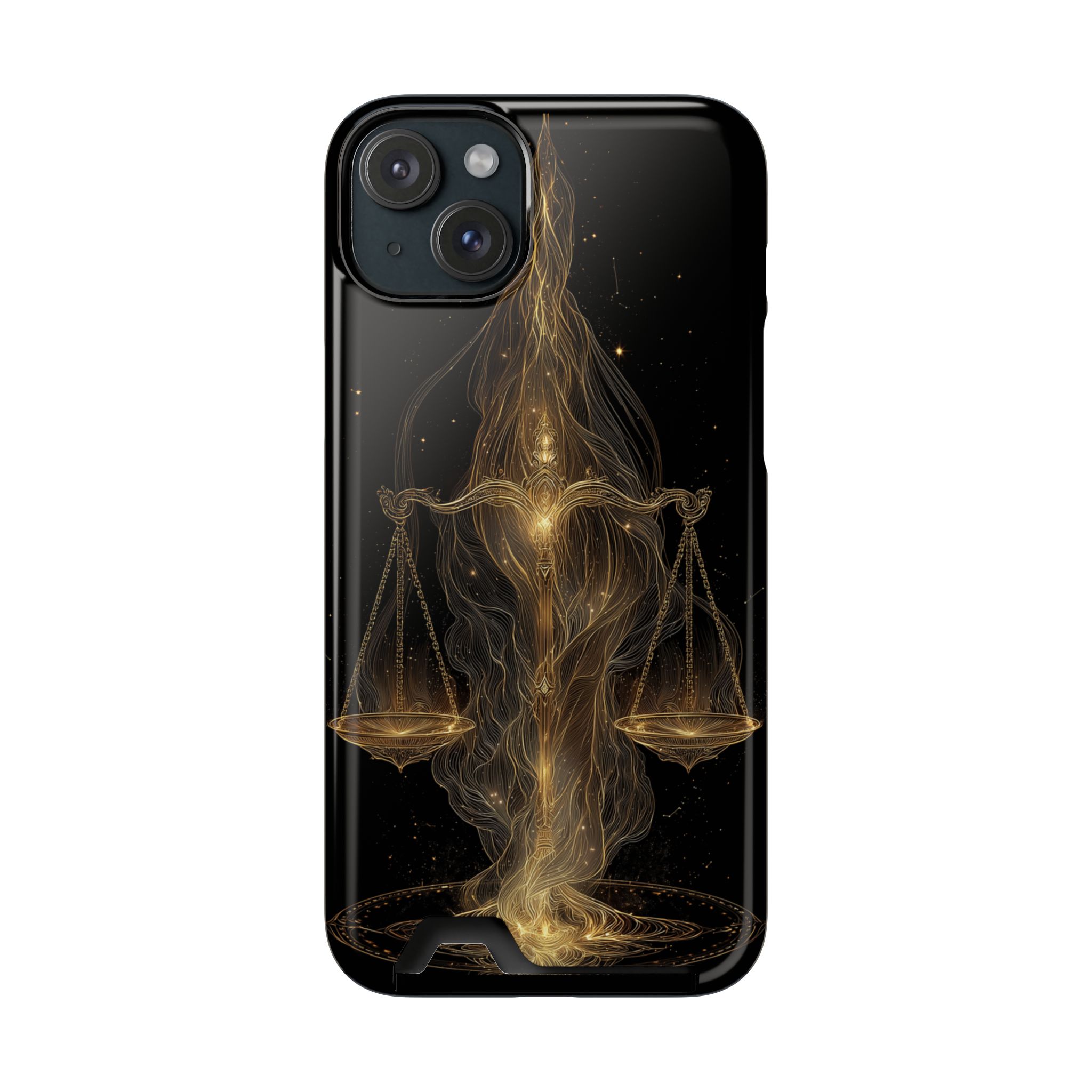 Libra Zodiac Phone Case with Card Holder – Celestial Gold Scales - Image 101