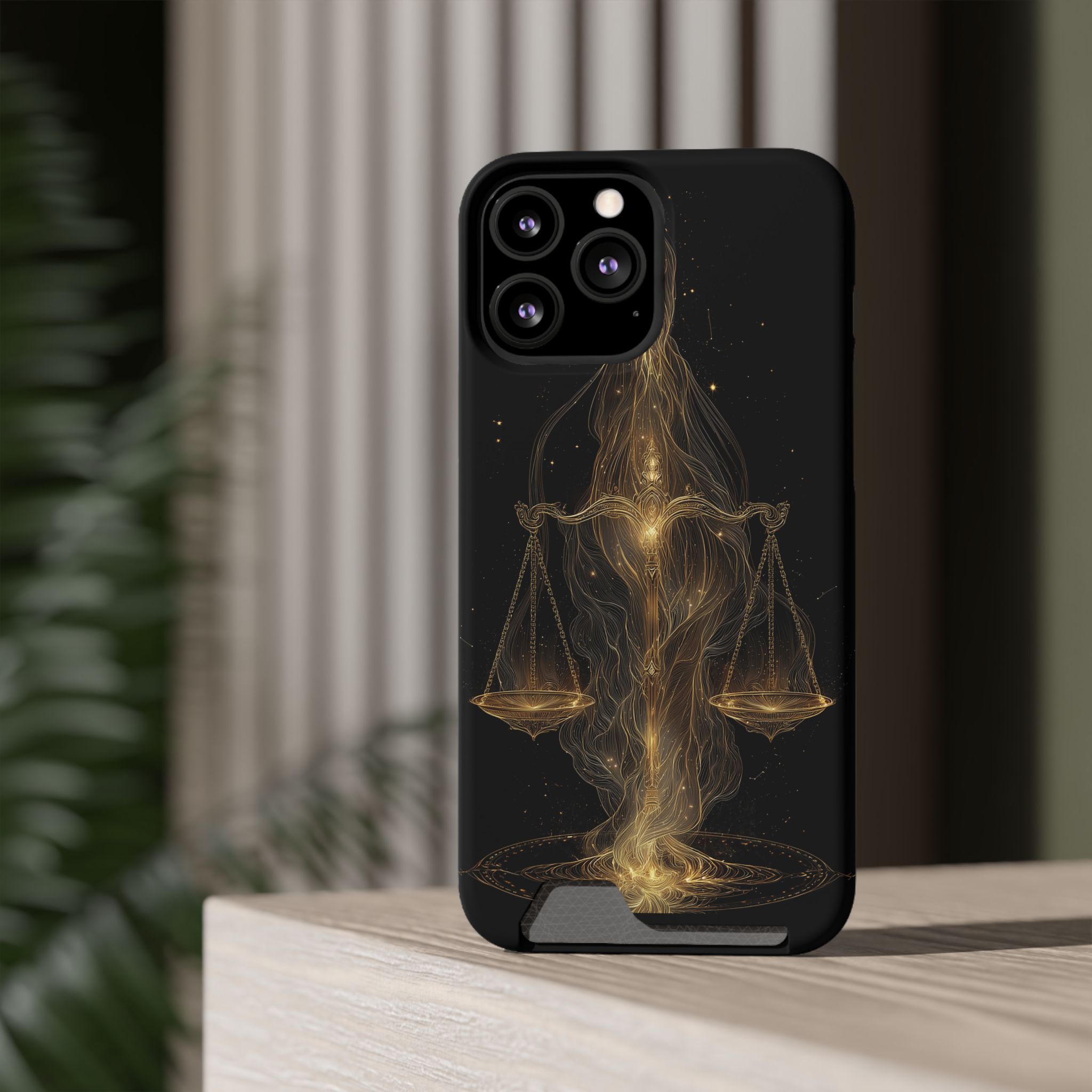 Libra Zodiac Phone Case with Card Holder – Celestial Gold Scales - Image 56
