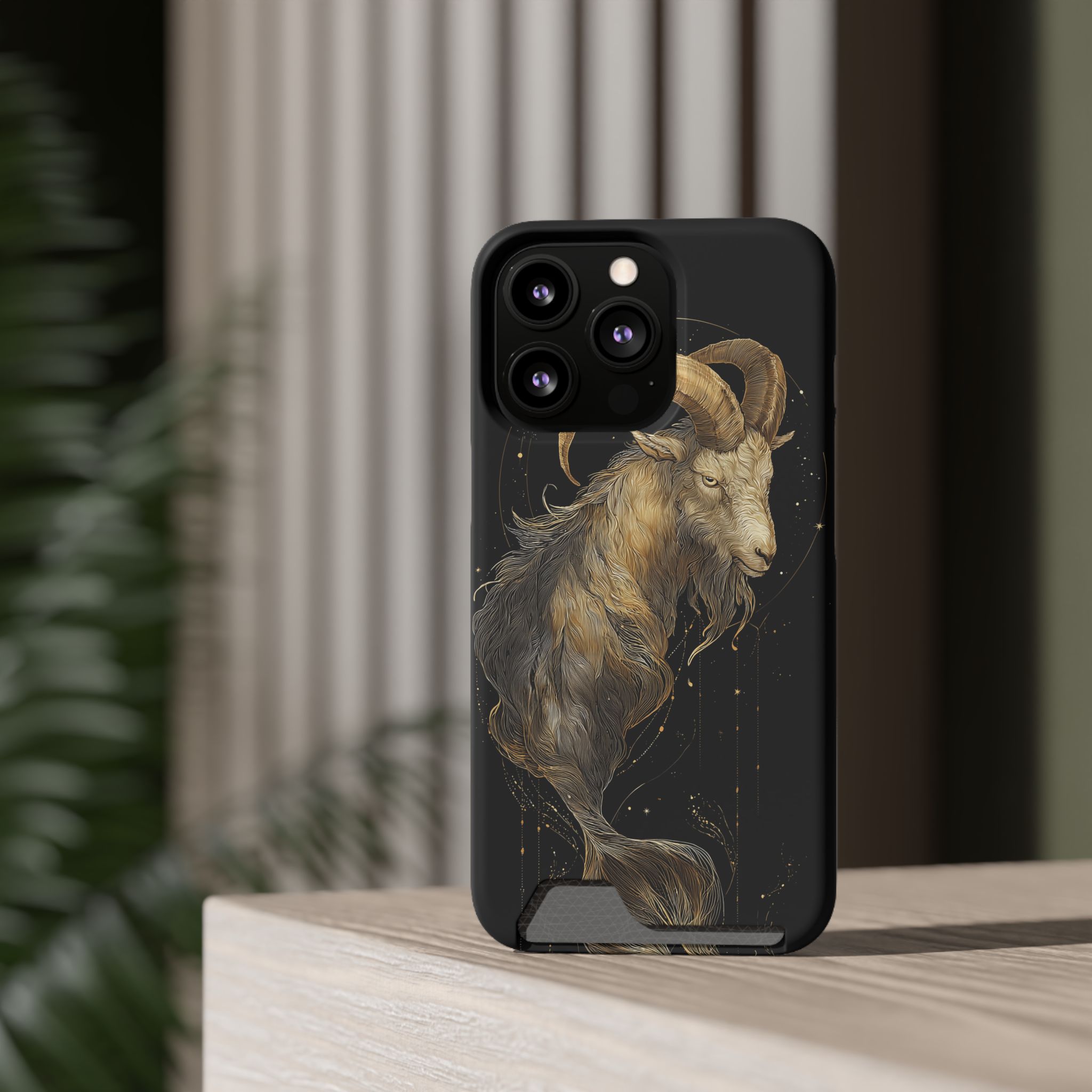 Capricorn Zodiac Phone Case with Card Holder – Celestial Gold Sea-Goat - Image 48