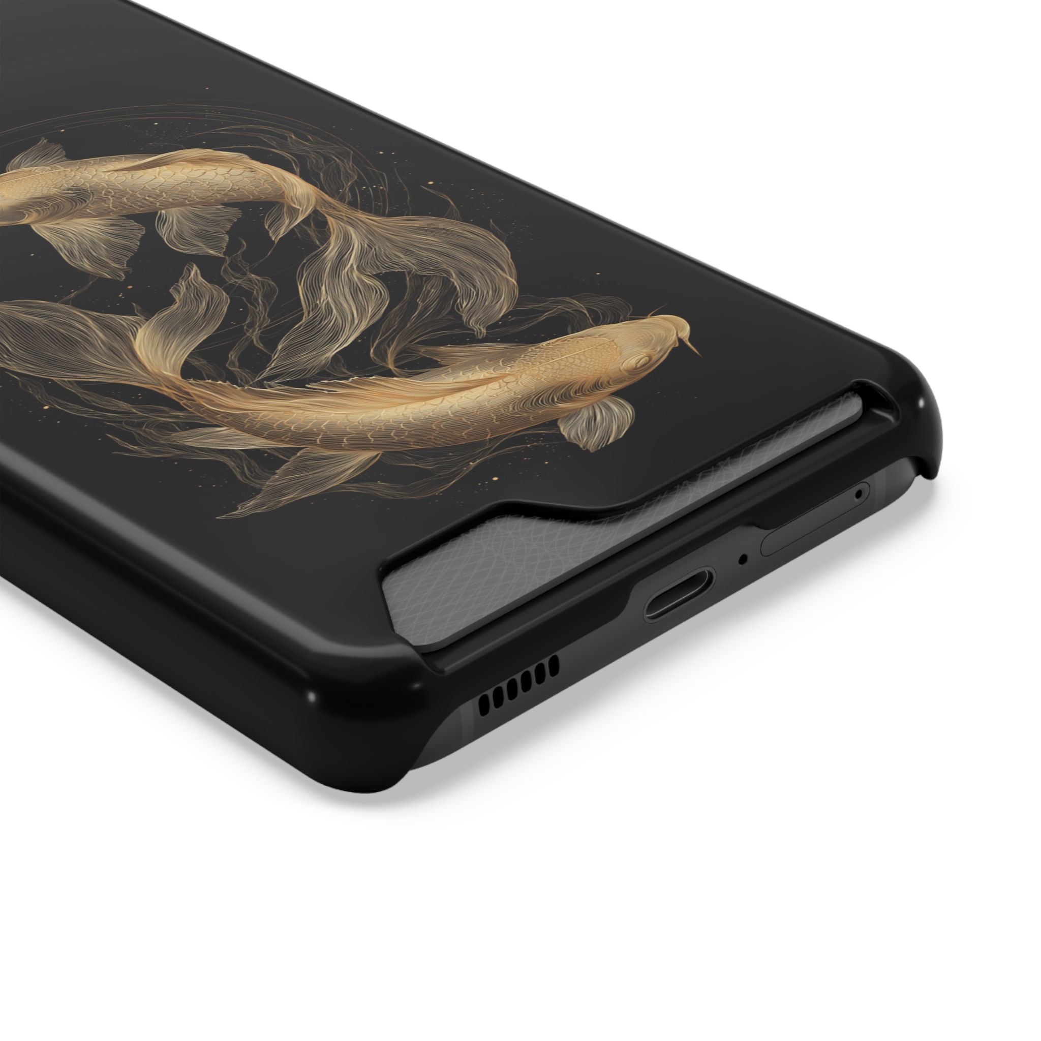 Pisces Zodiac Phone Case with Card Holder – Celestial Gold Fish - Image 2
