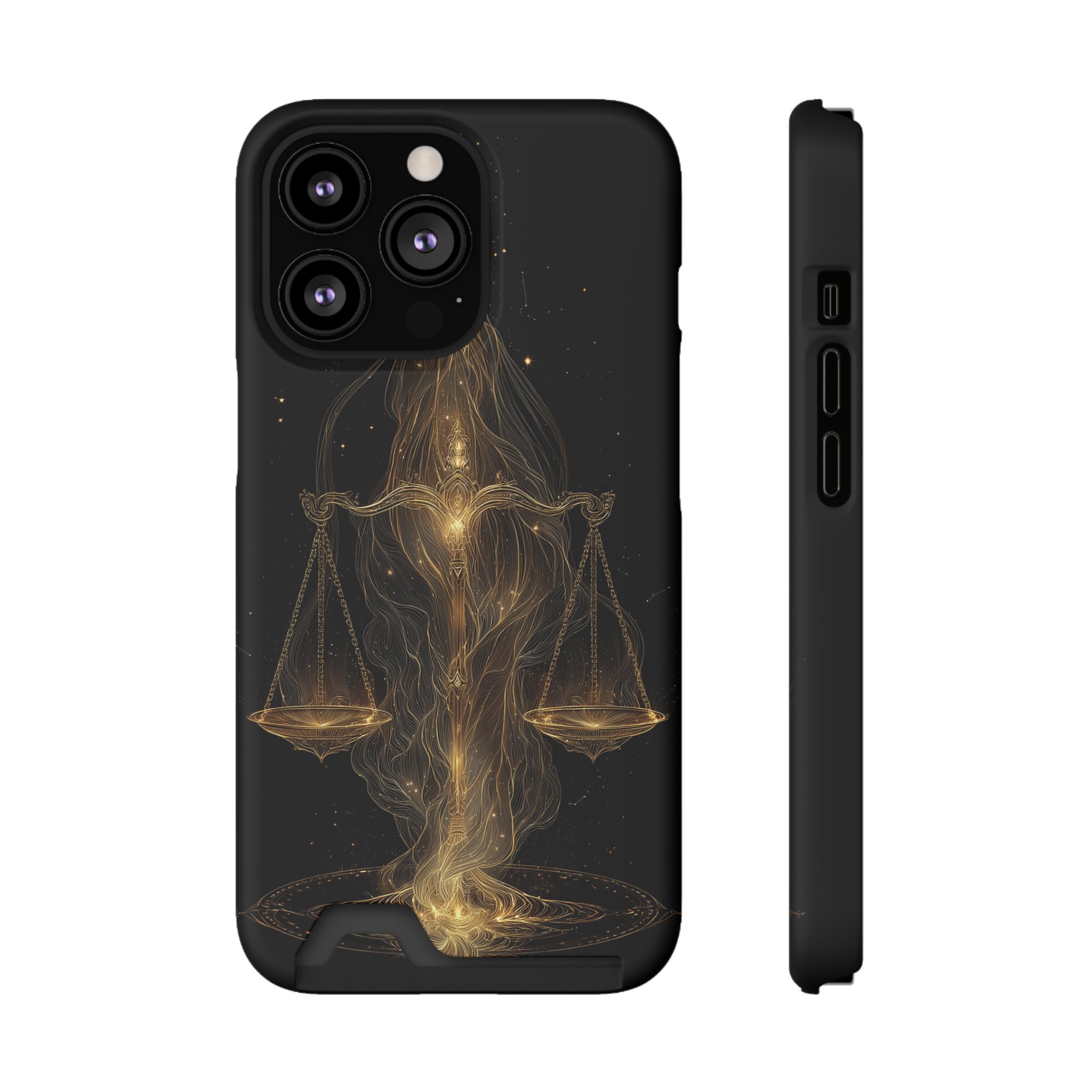Libra Zodiac Phone Case with Card Holder – Celestial Gold Scales - Image 45