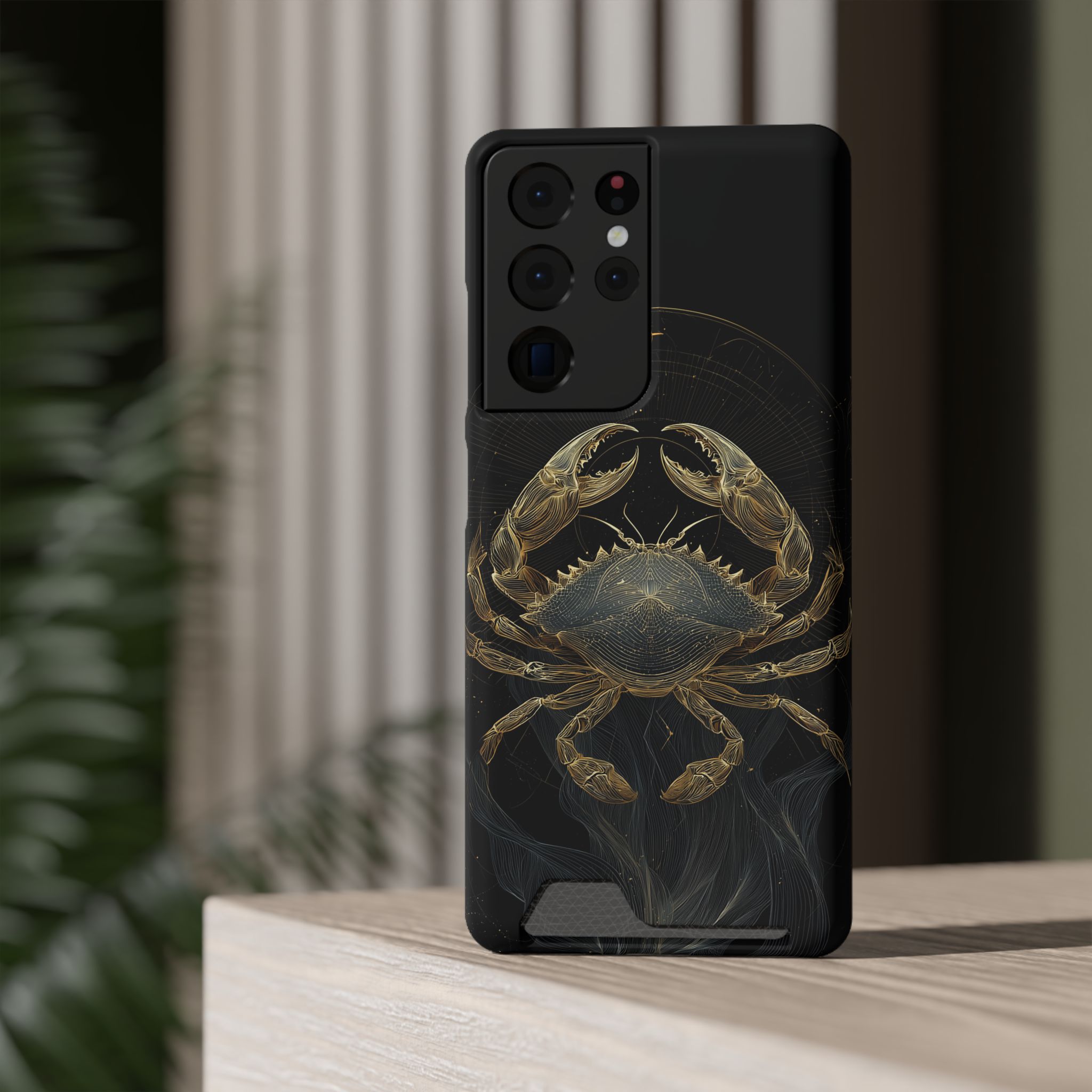 Cancer Zodiac Phone Case with Card Holder – Celestial Gold Crab - Image 76