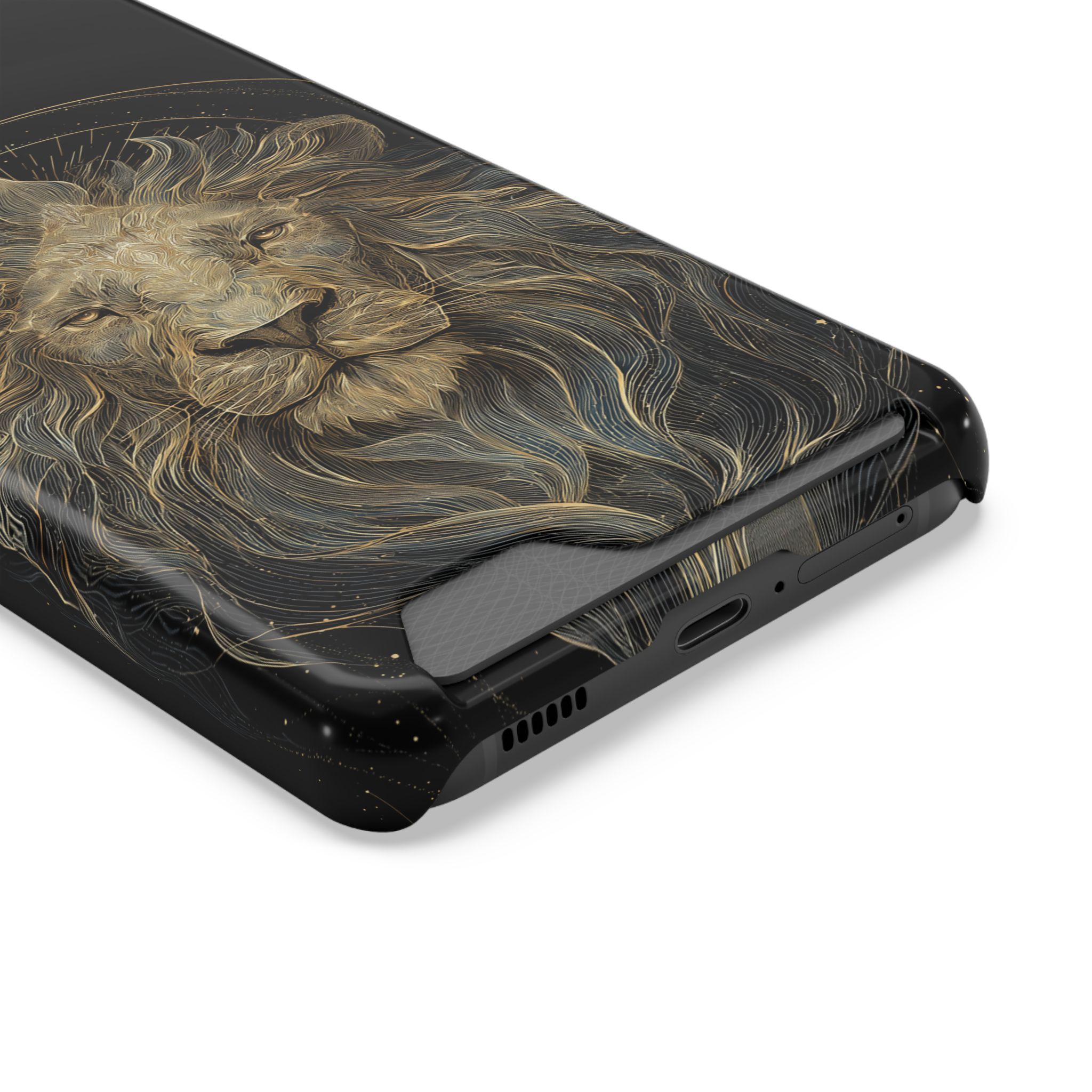 Leo Zodiac Phone Case with Card Holder – Celestial Gold Lion - Image 2