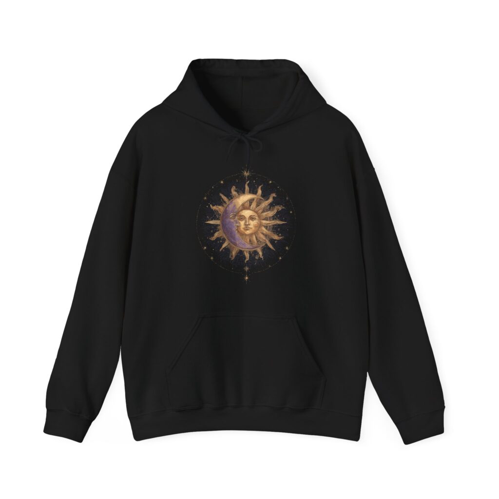 Celestial Sun & Moon Hoodie – Gold Cosmic Astrology Unisex Jumper