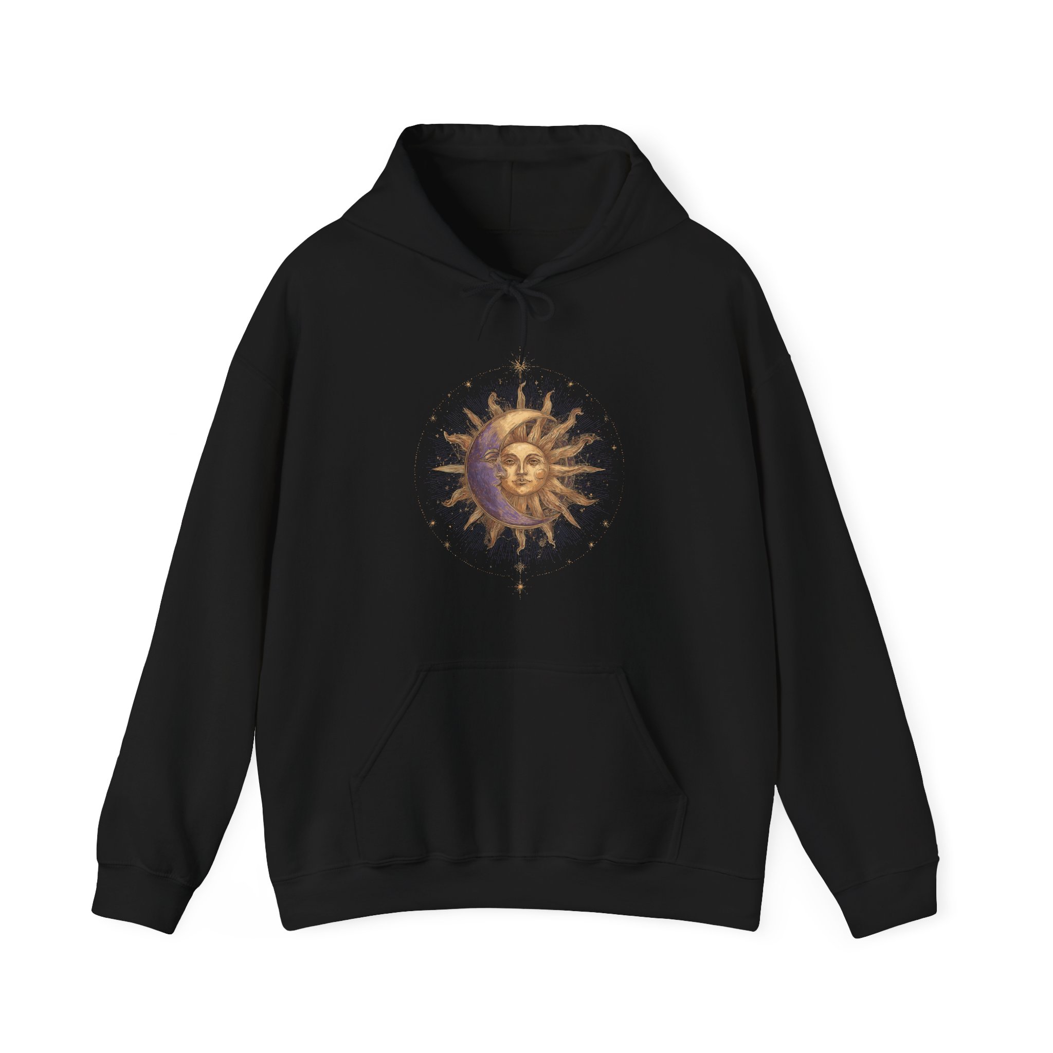 Celestial Sun & Moon Hoodie – Gold Cosmic Astrology Unisex Jumper