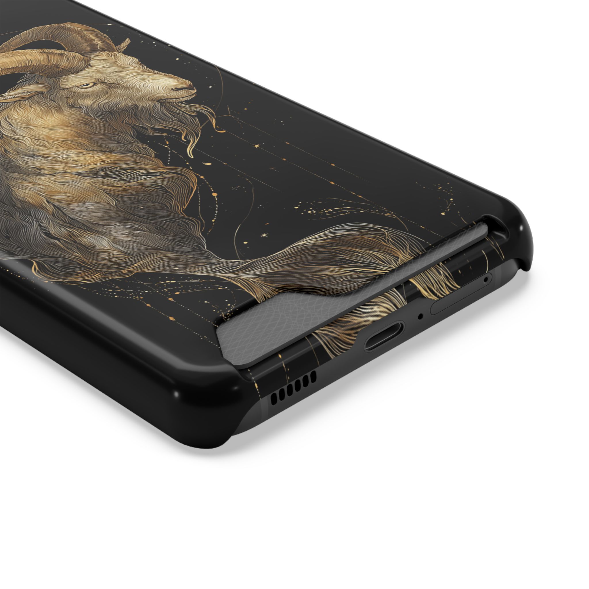 Capricorn Zodiac Phone Case with Card Holder – Celestial Gold Sea-Goat - Image 2