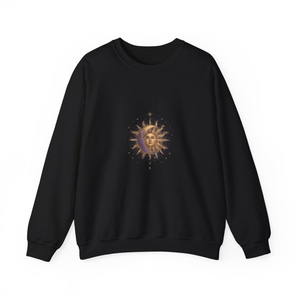 Celestial Sun & Moon Sweatshirt – Gold Cosmic Astrology Crewneck