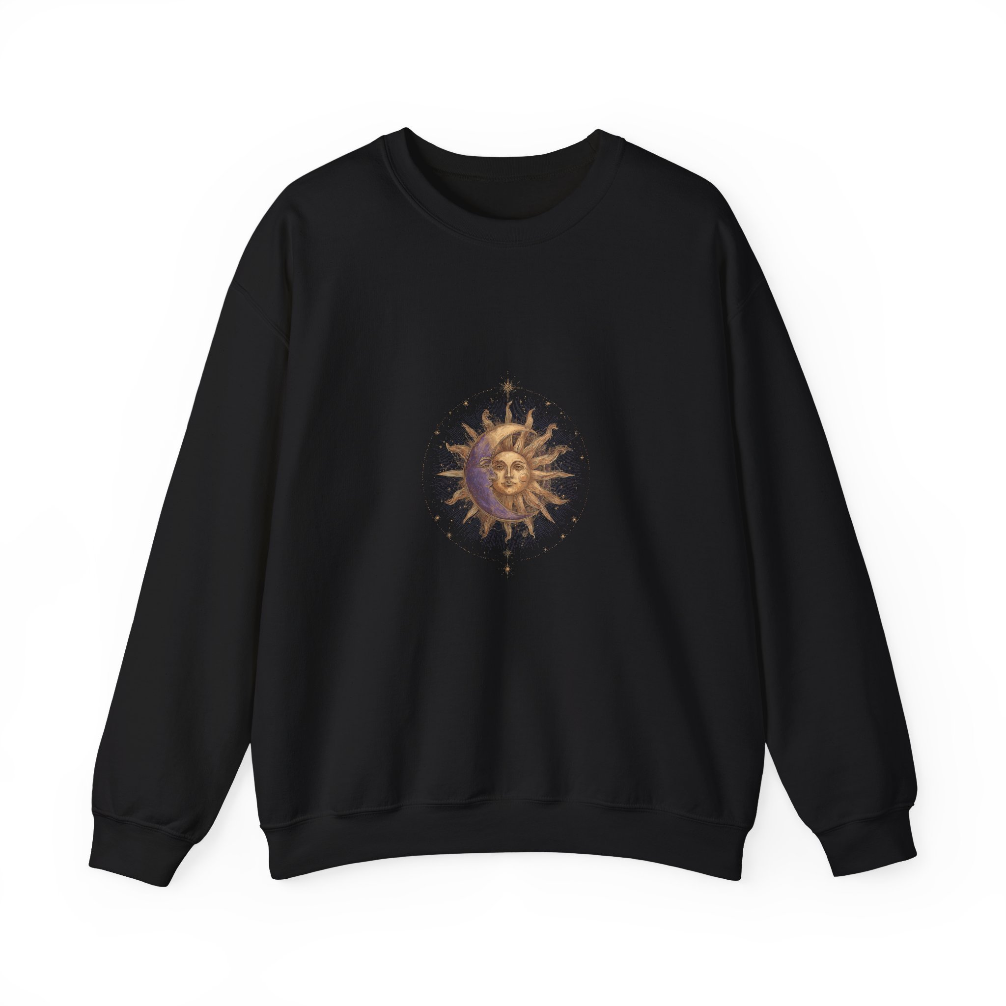 Celestial Sun & Moon Sweatshirt – Gold Cosmic Astrology Crewneck