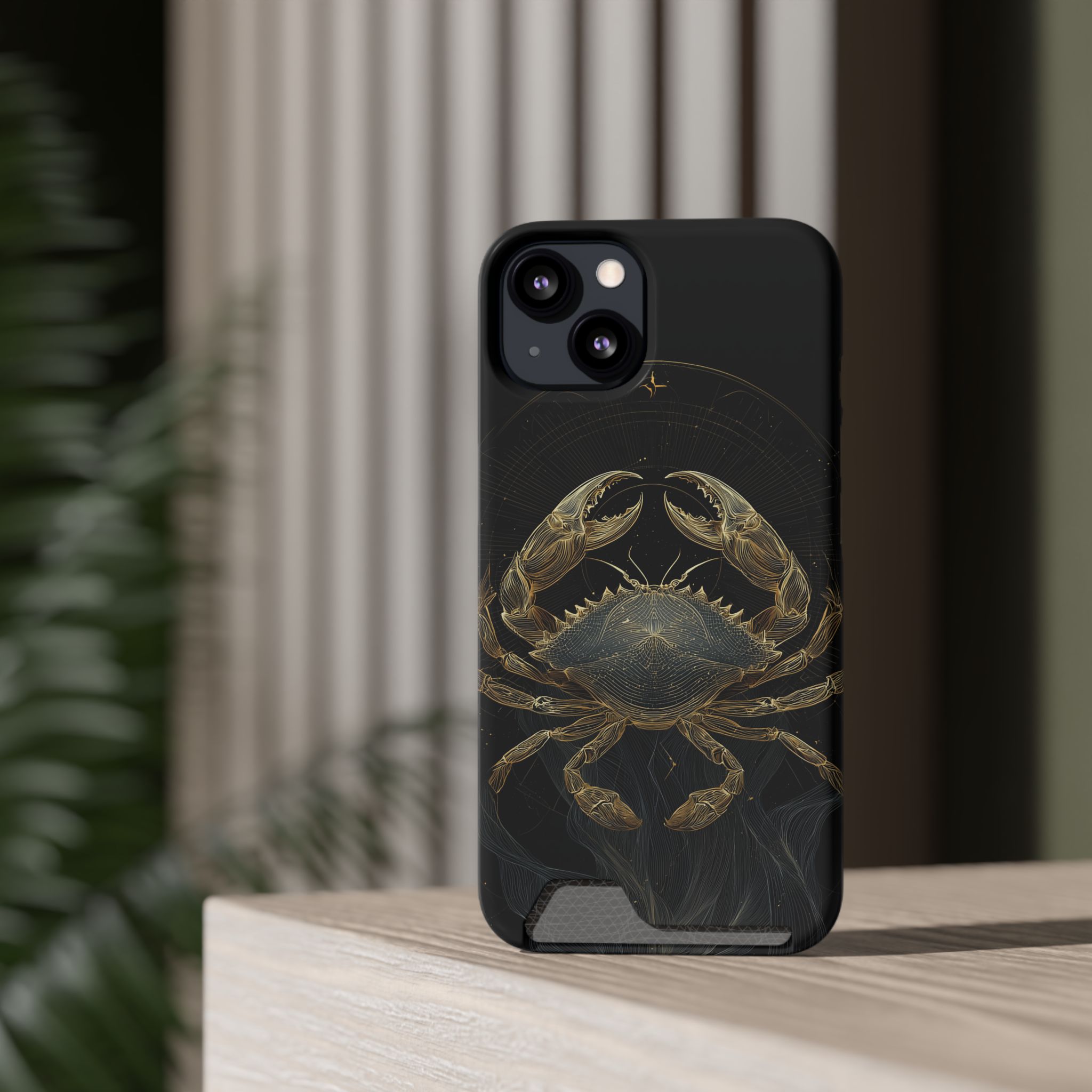 Cancer Zodiac Phone Case with Card Holder – Celestial Gold Crab - Image 28