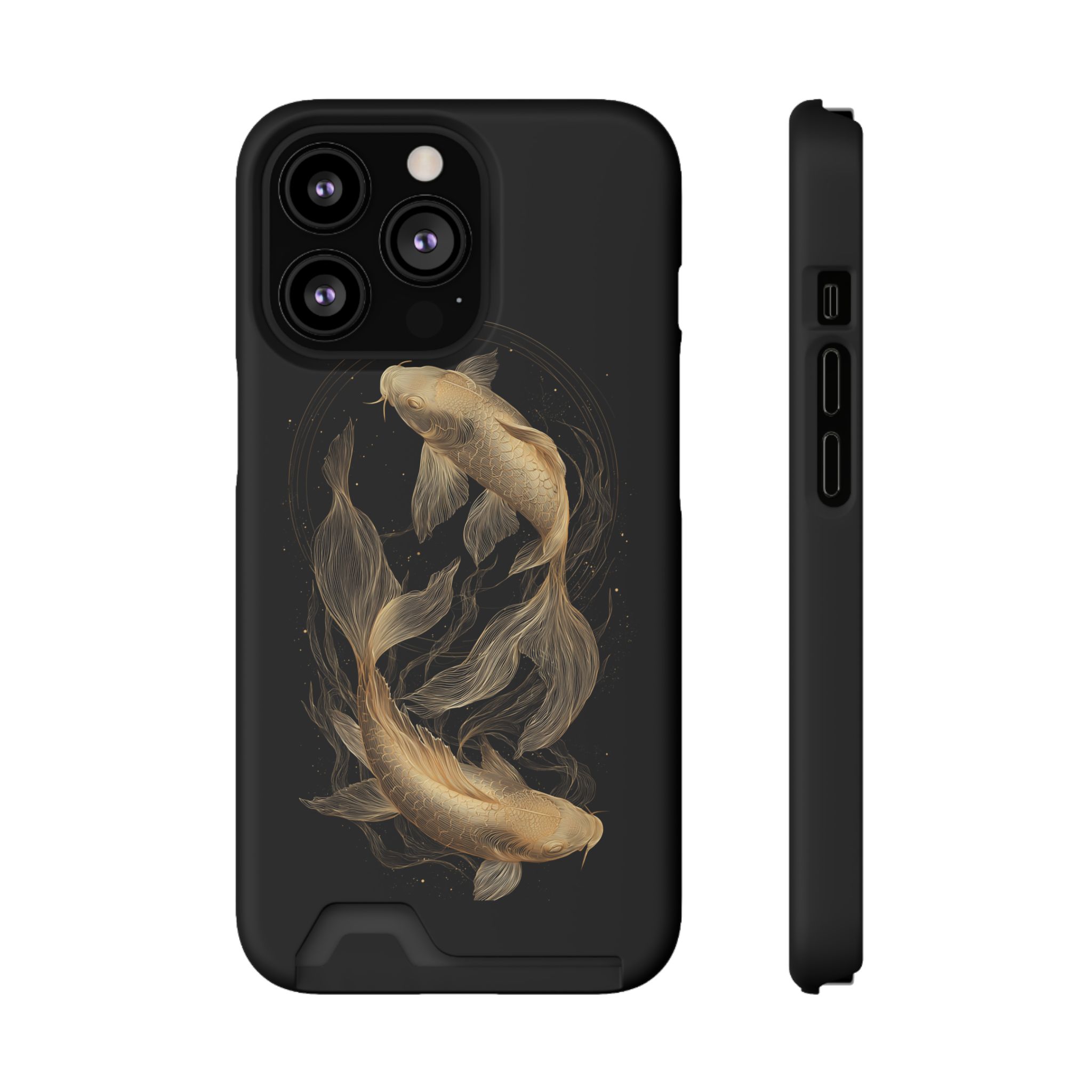 Pisces Zodiac Phone Case with Card Holder – Celestial Gold Fish - Image 45