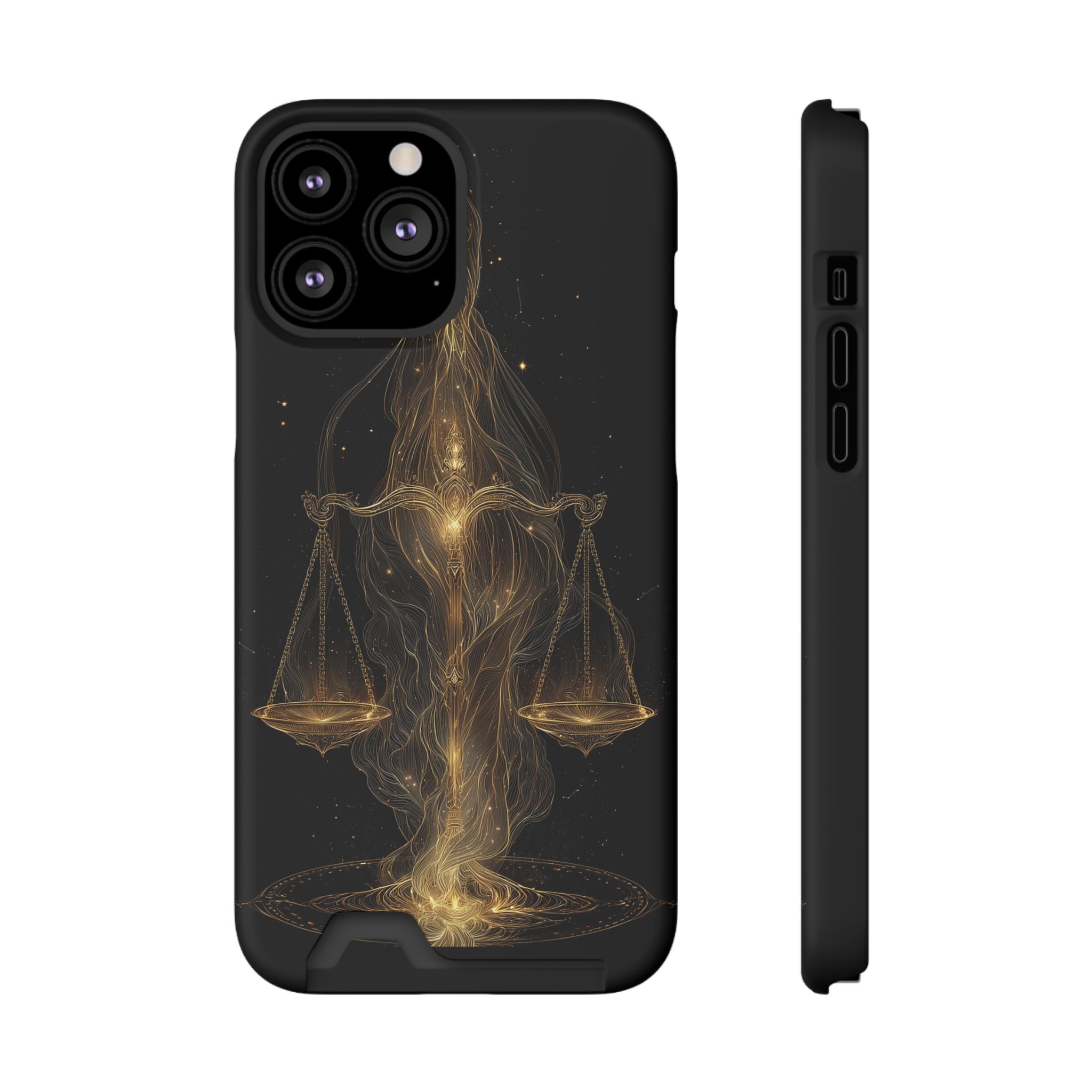 Libra Zodiac Phone Case with Card Holder – Celestial Gold Scales - Image 53