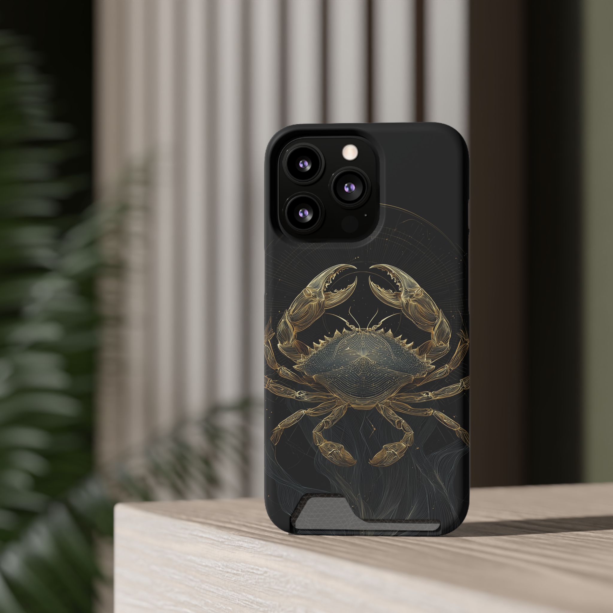 Cancer Zodiac Phone Case with Card Holder – Celestial Gold Crab - Image 48