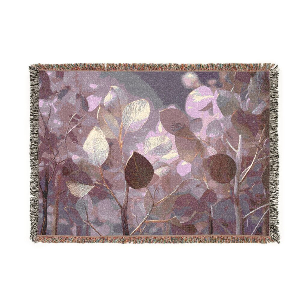 Ethereal Forest Woven Blanket – Soft Cosmic Botanical Throw