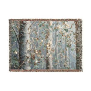Misty Birch Woven Blanket – Dreamy Woodland Tapestry Throw