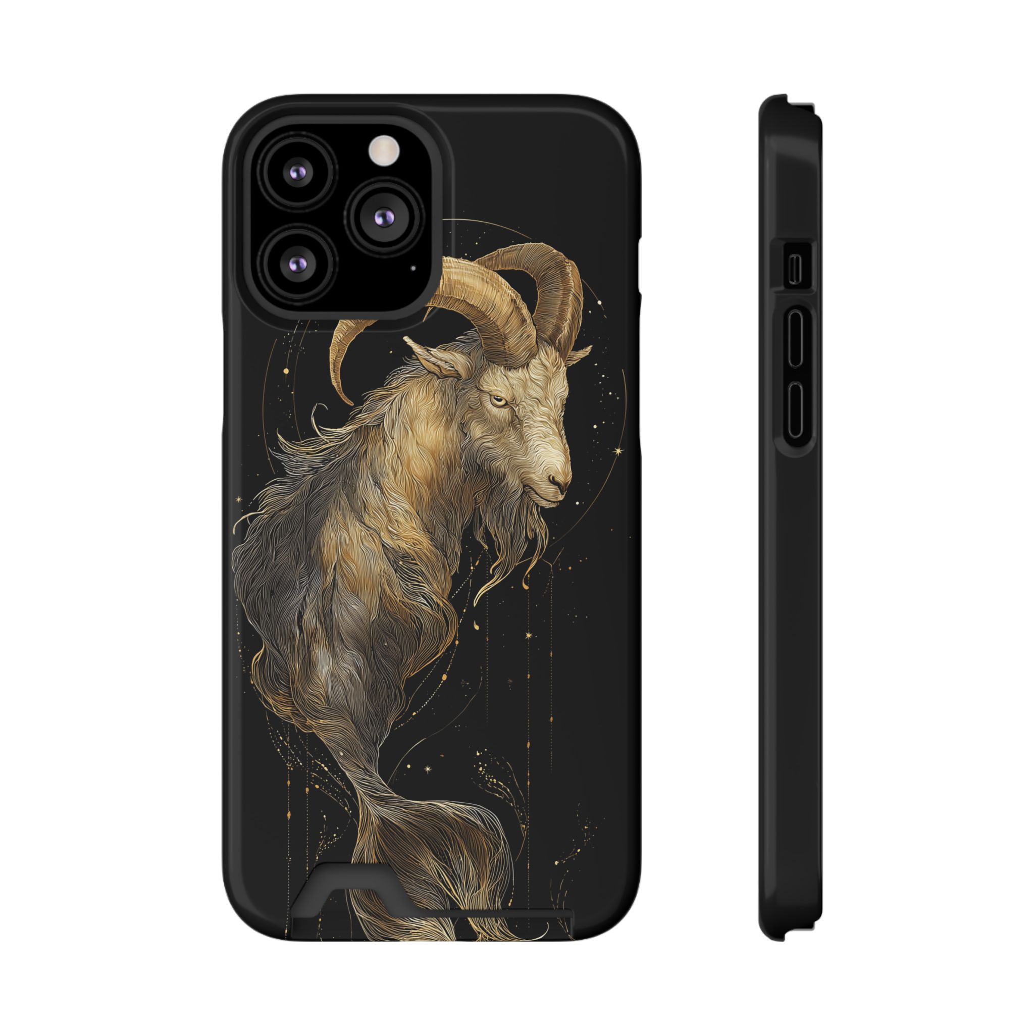 Capricorn Zodiac Phone Case with Card Holder – Celestial Gold Sea-Goat - Image 49