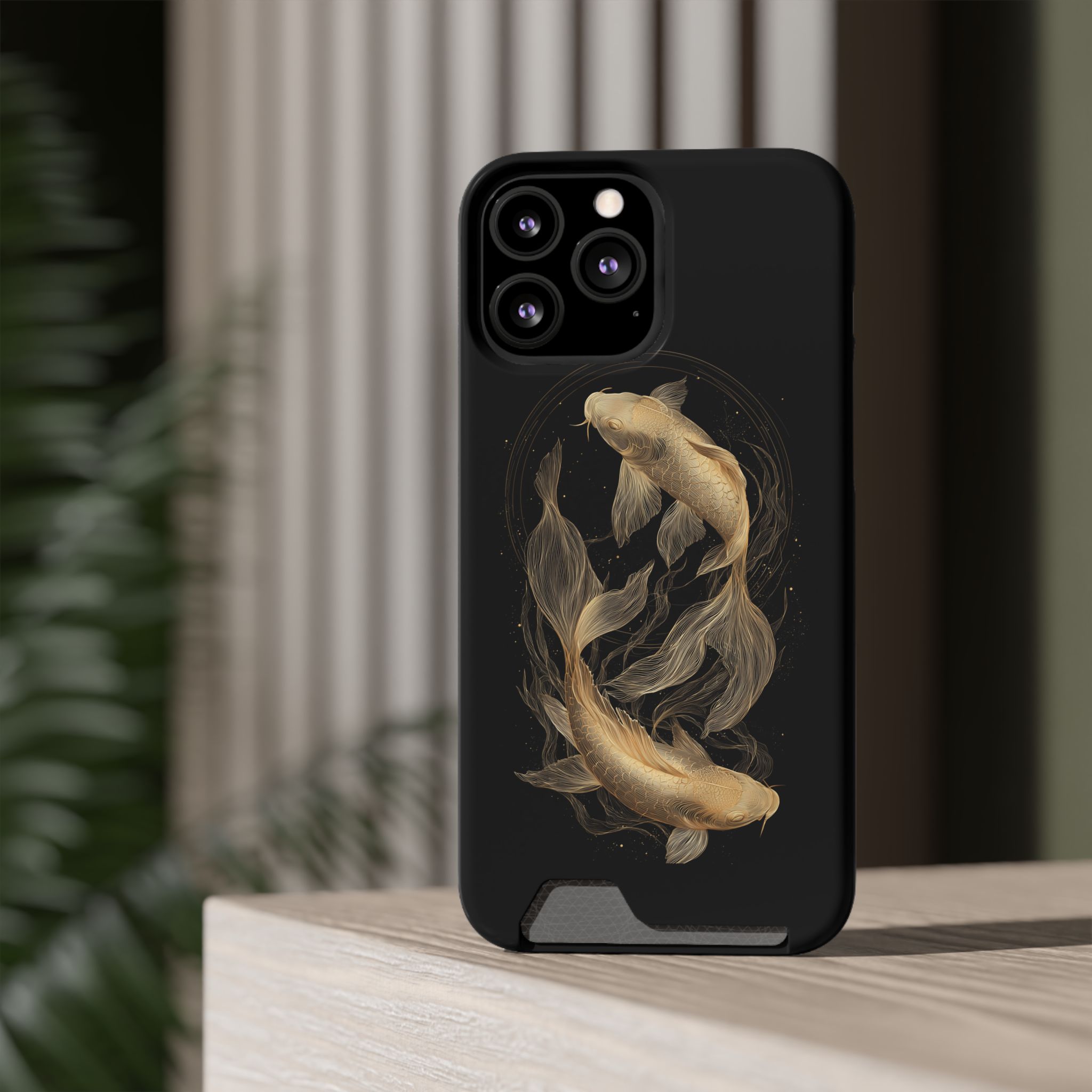 Pisces Zodiac Phone Case with Card Holder – Celestial Gold Fish - Image 52