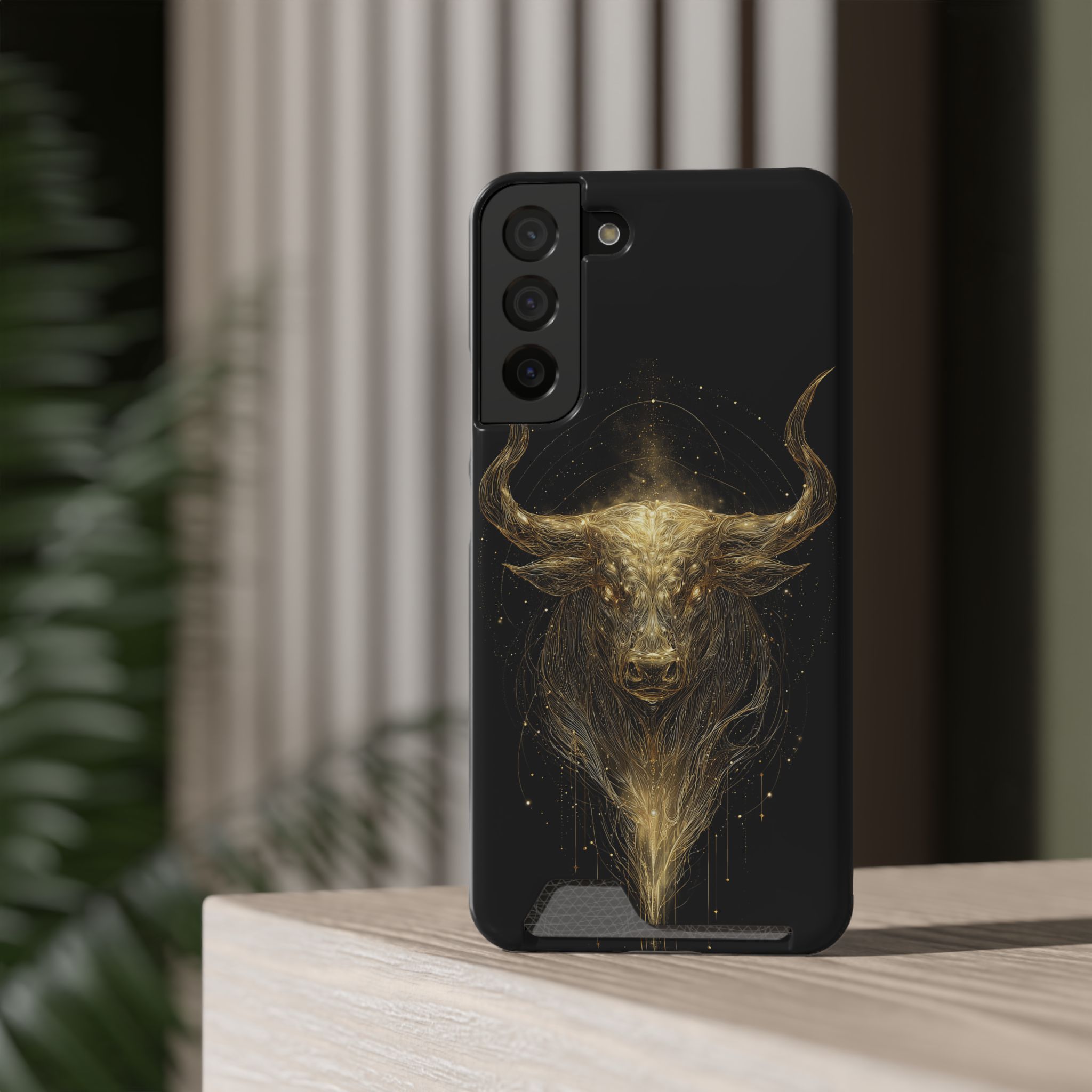 Taurus Zodiac Phone Case with Card Holder – Celestial Gold Bull - Image 12