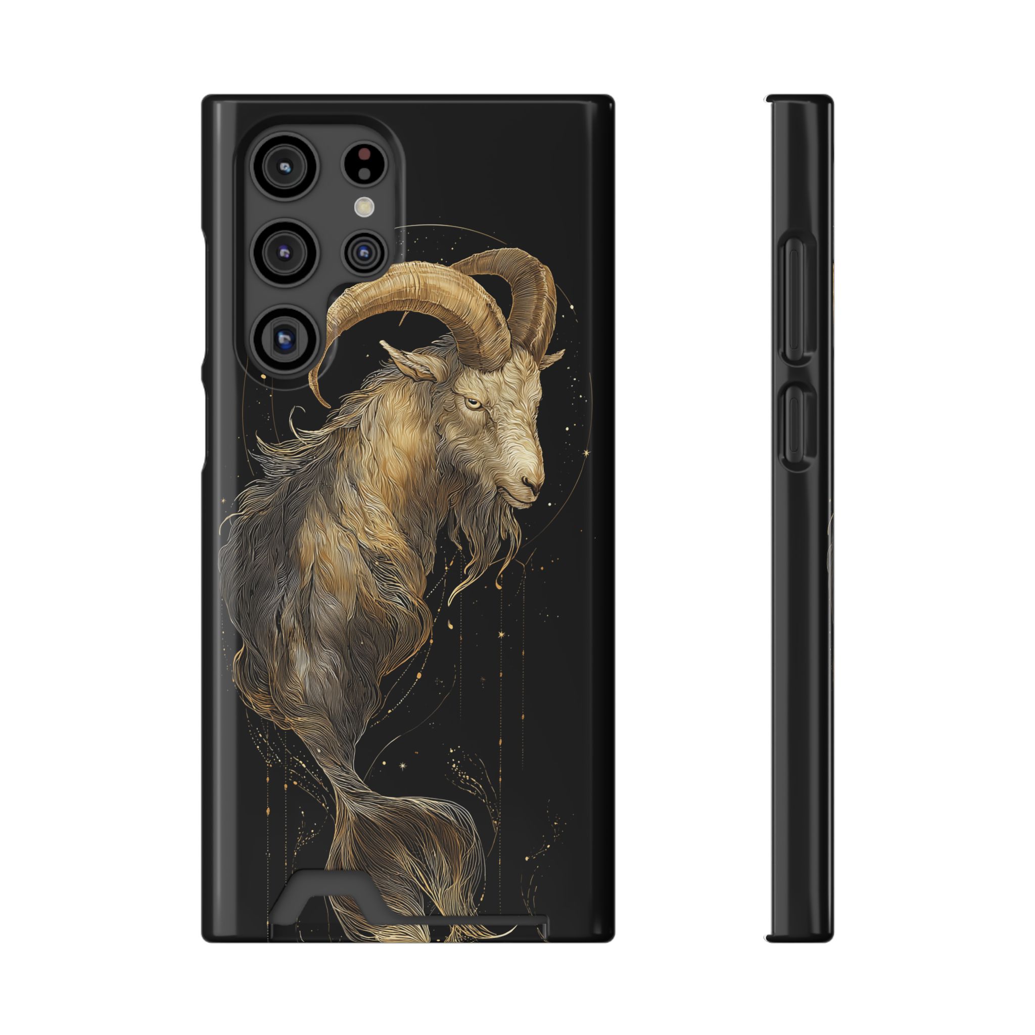 Capricorn Zodiac Phone Case with Card Holder – Celestial Gold Sea-Goat - Image 17