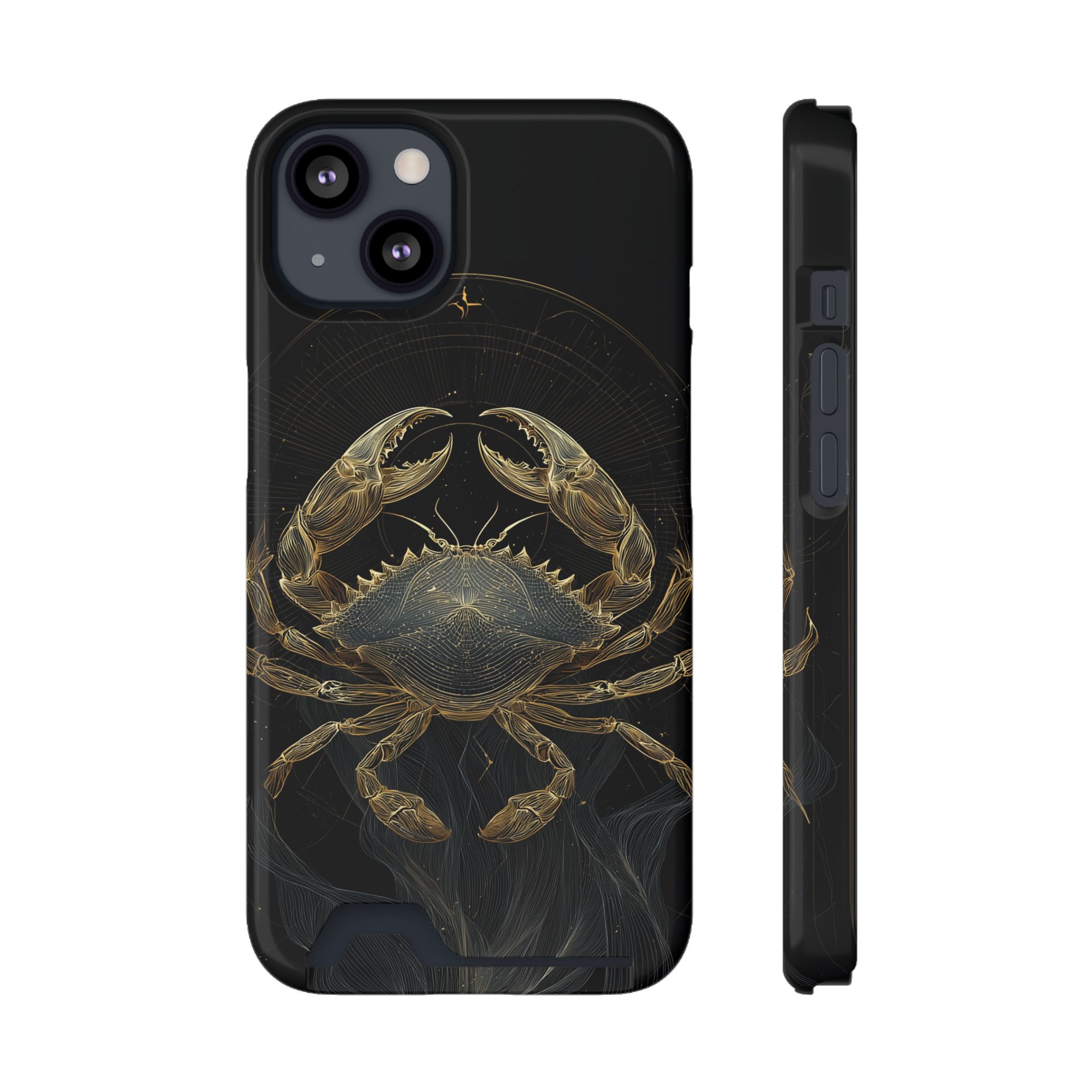Cancer Zodiac Phone Case with Card Holder – Celestial Gold Crab - Image 25