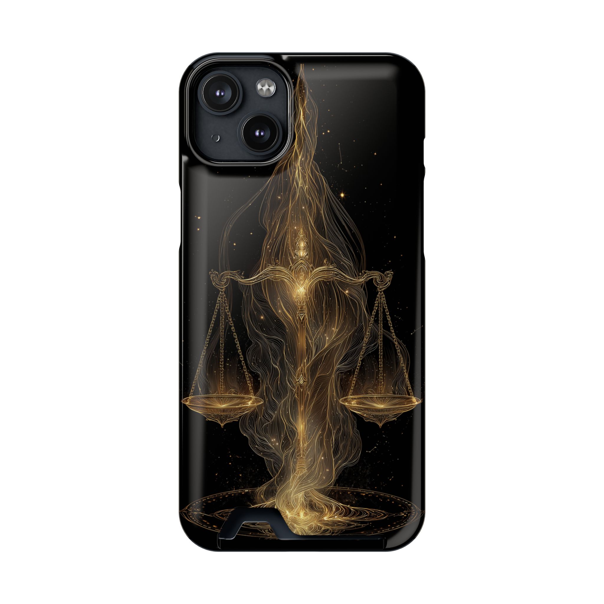 Libra Zodiac Phone Case with Card Holder – Celestial Gold Scales - Image 95